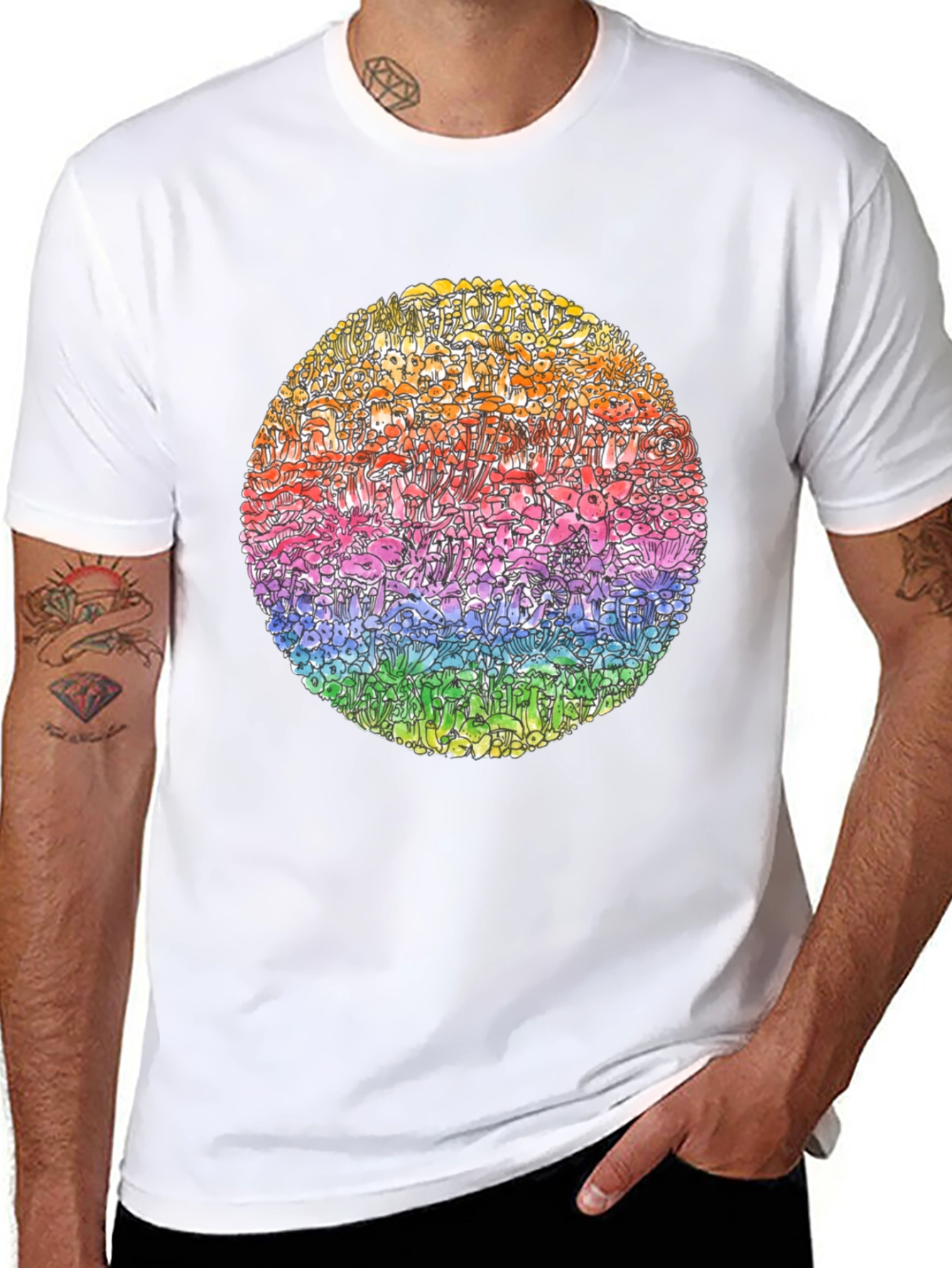 Rainbow Mushroom Circle Graphic Tee