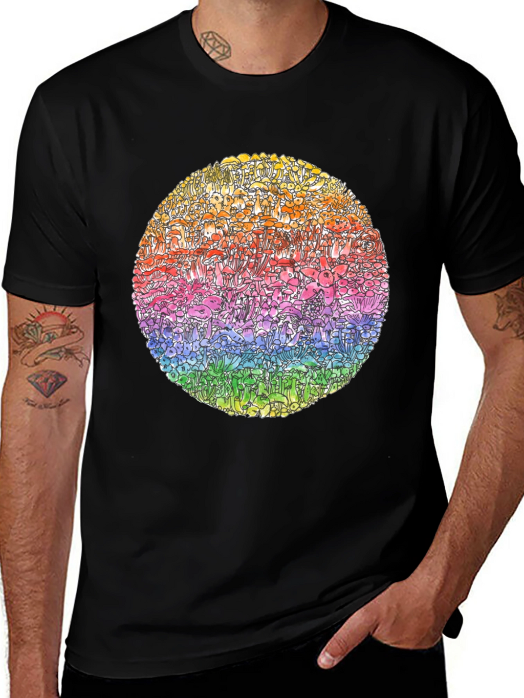 Rainbow Mushroom Circle Graphic Tee