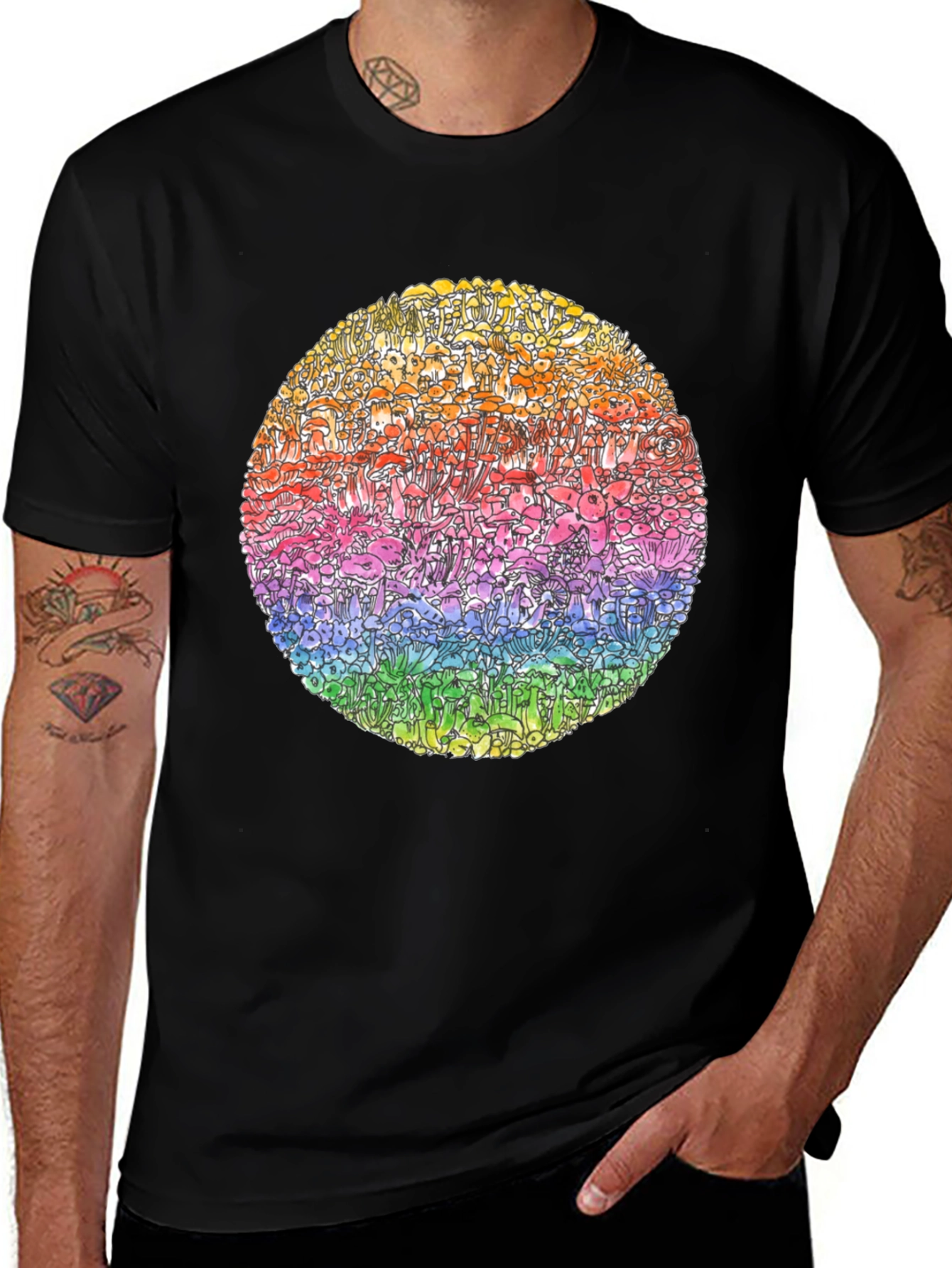 Rainbow Mushroom Circle Graphic Tee