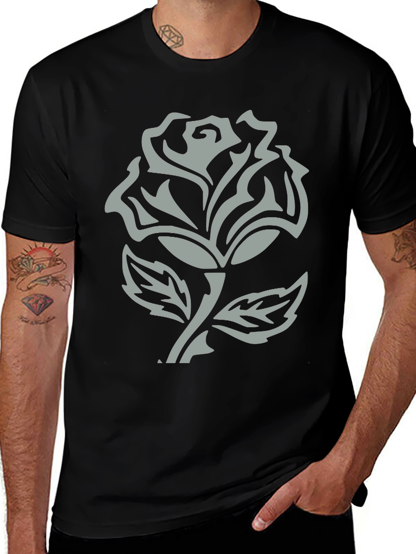 Rose Graphic Tee - Mens Black T-Shirt