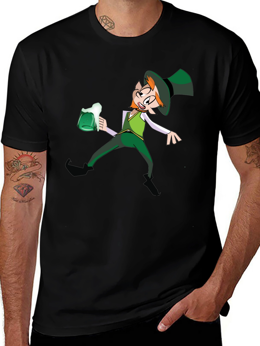 Leprechaun Drinking Graphic T-Shirt - Black