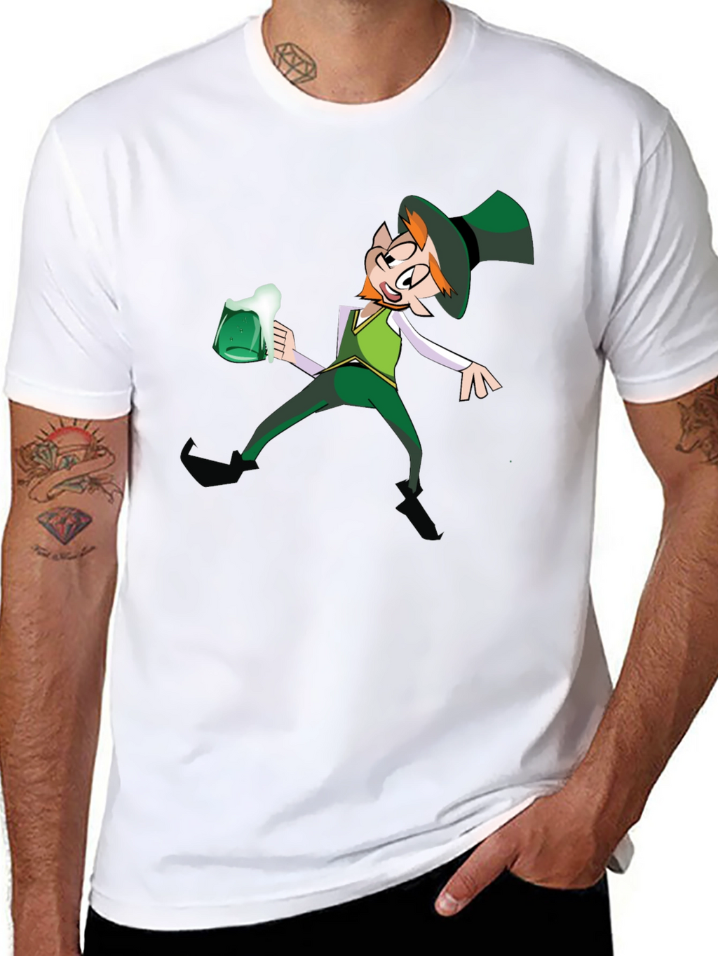 Leprechaun Drinking Graphic T-Shirt - Black