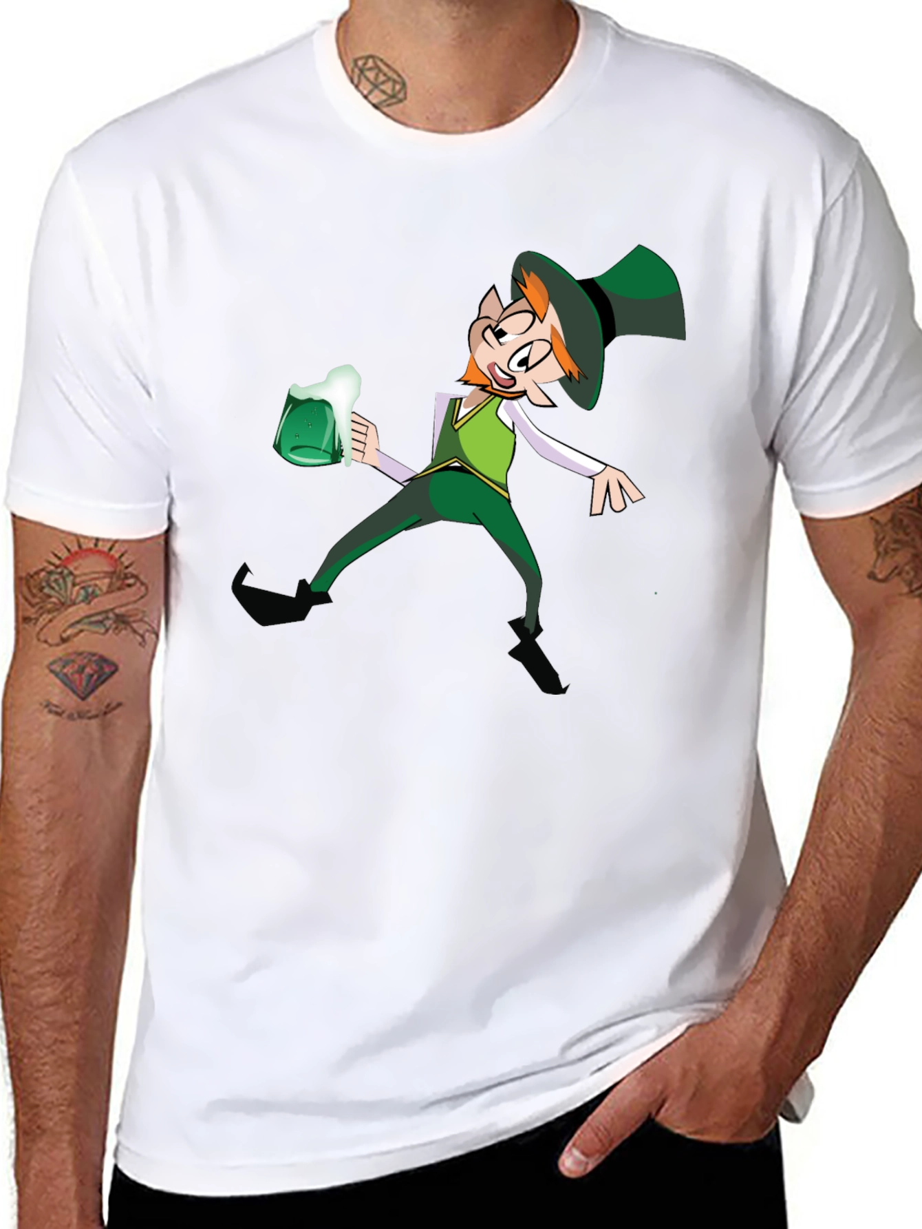Leprechaun Drinking Graphic T-Shirt - Black