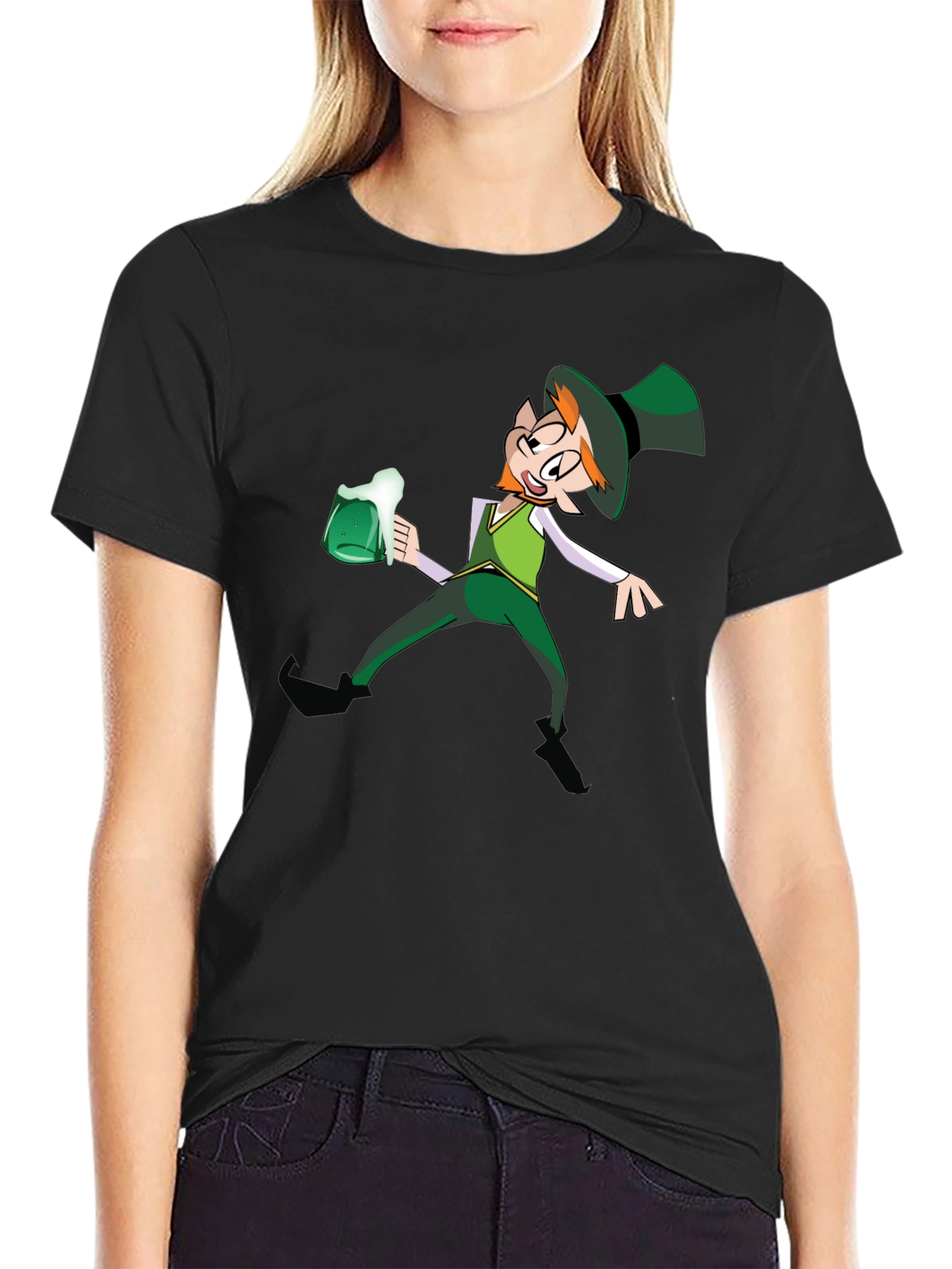 Leprechaun Drinking Graphic T-Shirt - Black