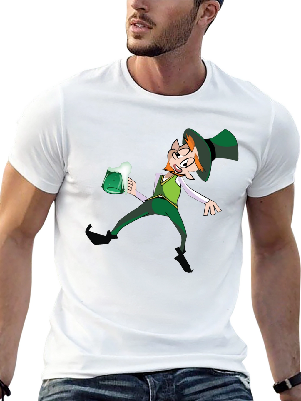 Leprechaun Drinking Graphic T-Shirt - Black