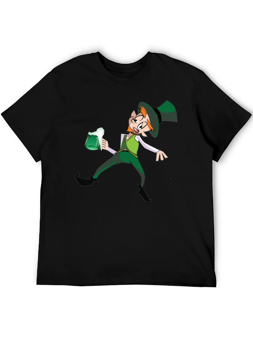 Leprechaun Drinking Graphic T-Shirt - Black