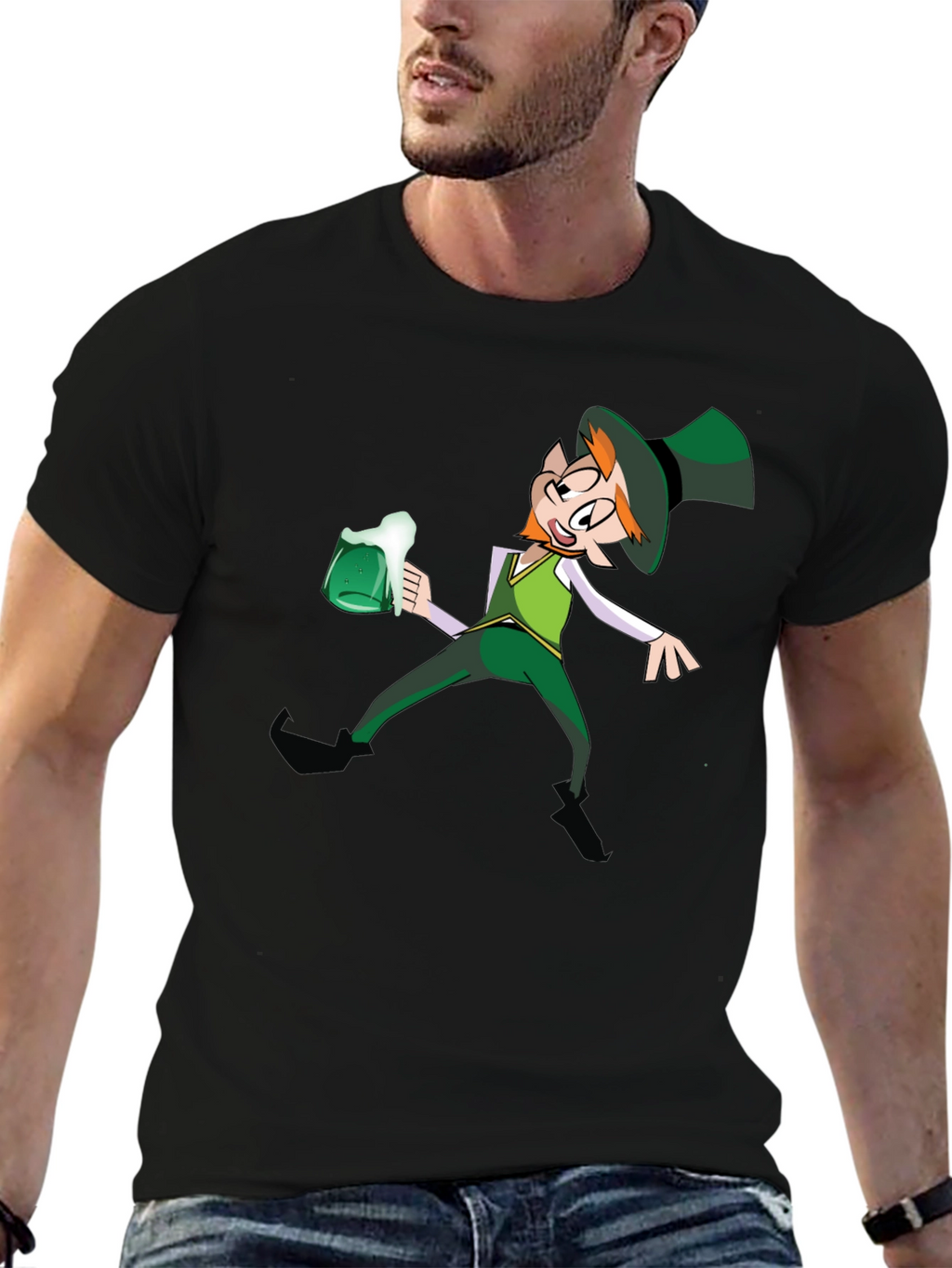 Leprechaun Drinking Graphic T-Shirt - Black