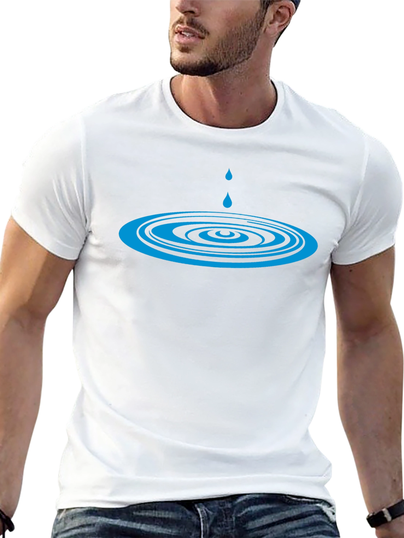 Cool Water Drop Ripple Design Black T-Shirt