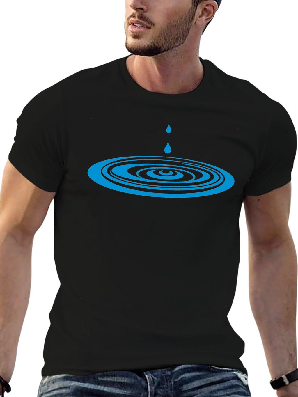 Cool Water Drop Ripple Design Black T-Shirt