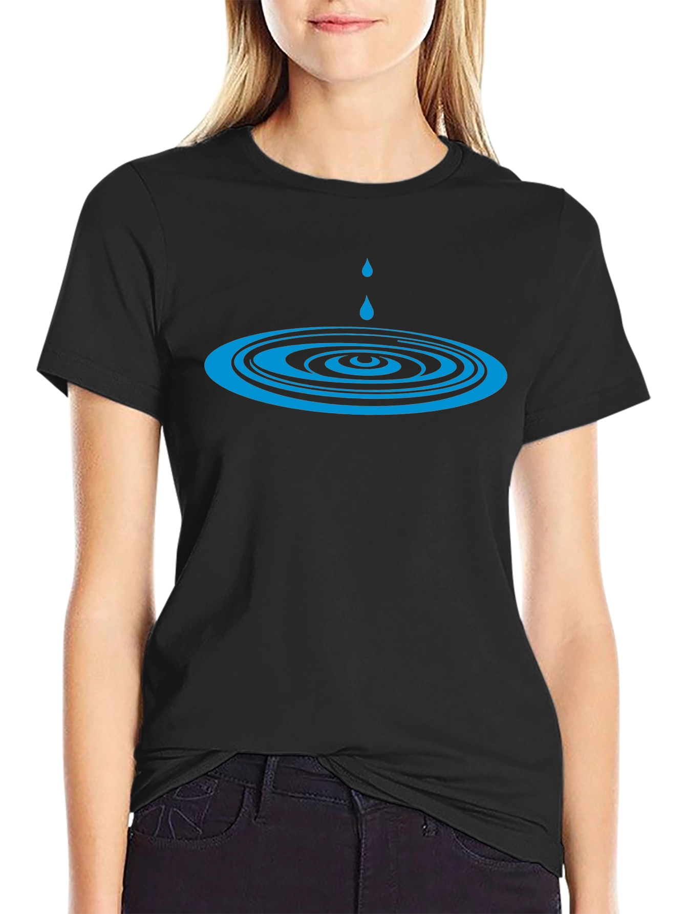 Cool Water Drop Ripple Design Black T-Shirt