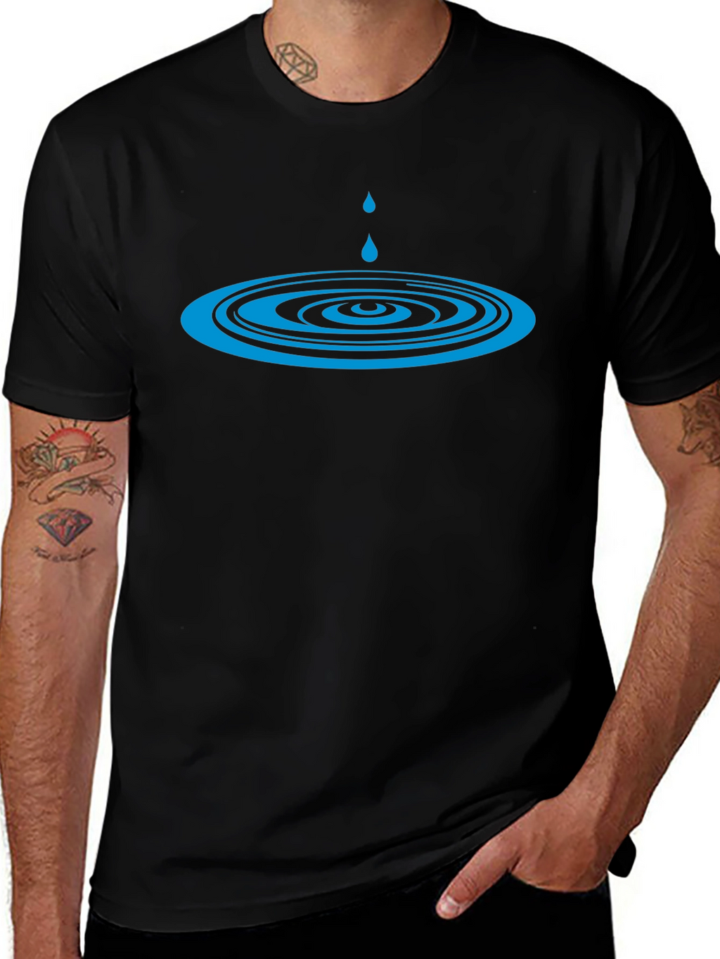 Cool Water Drop Ripple Design Black T-Shirt