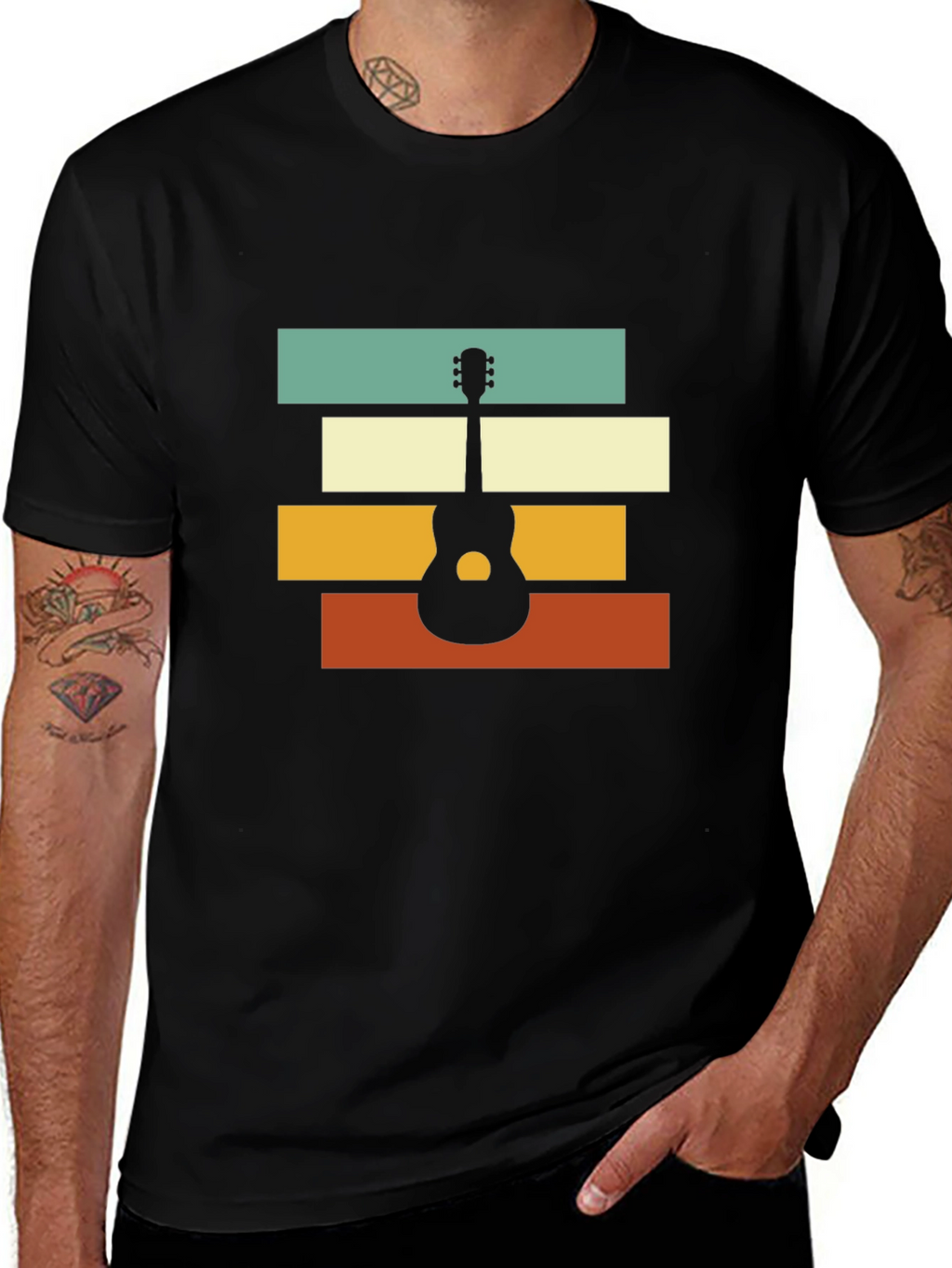 Retro Guitar Graphic Tee - Black Unisex T-Shirt
