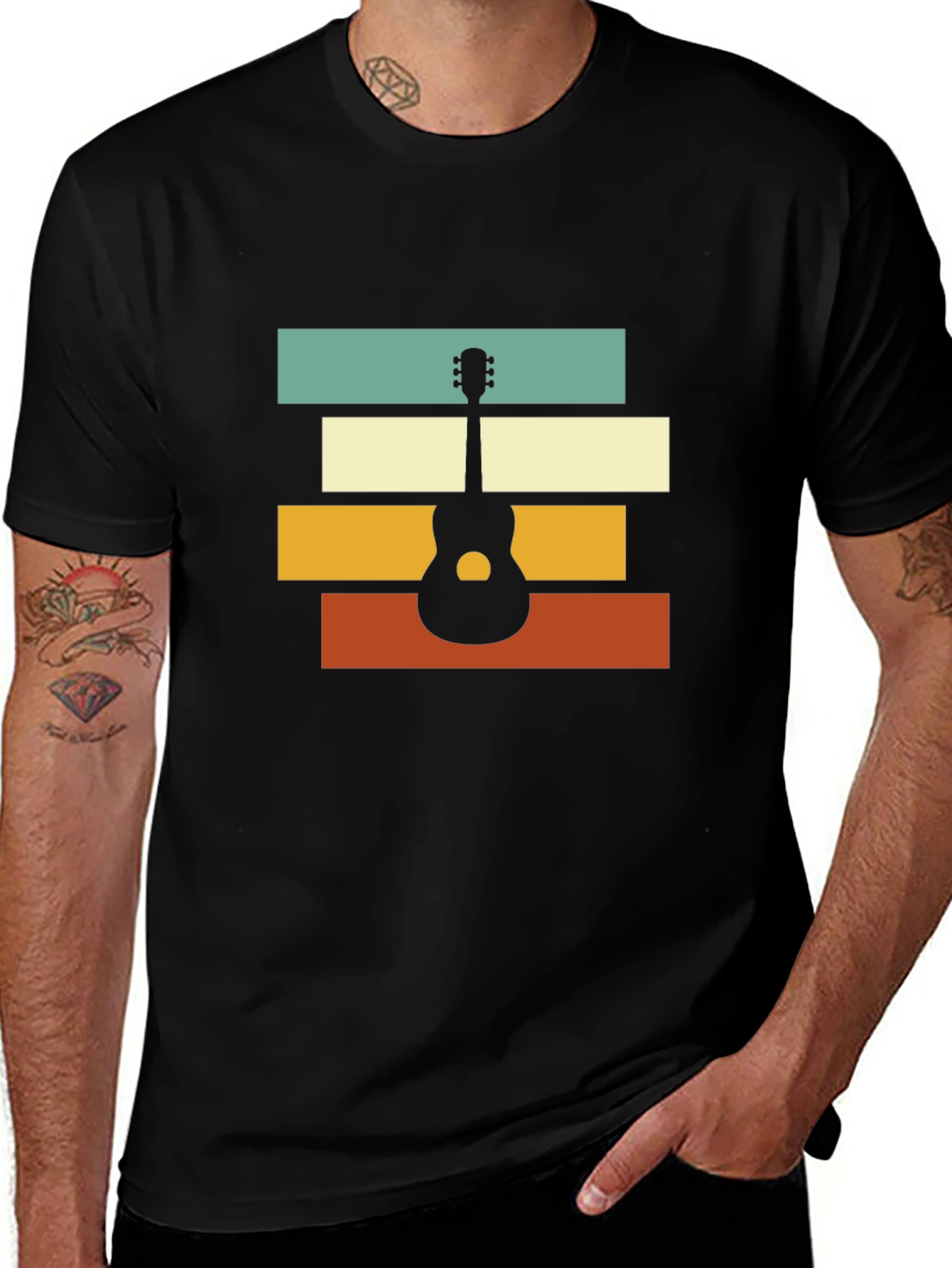 Retro Guitar Graphic Tee - Black Unisex T-Shirt