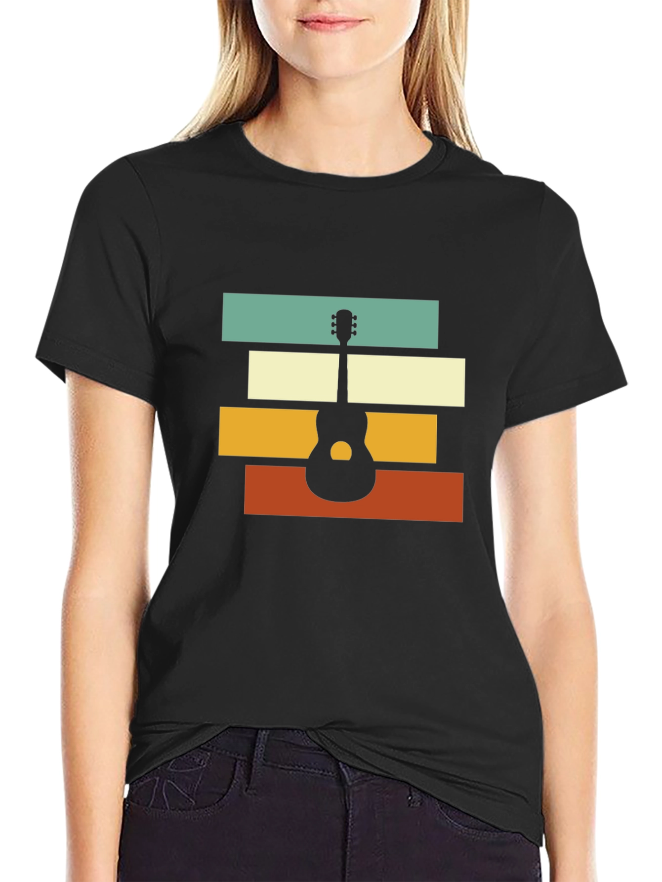 Retro Guitar Graphic Tee - Black Unisex T-Shirt