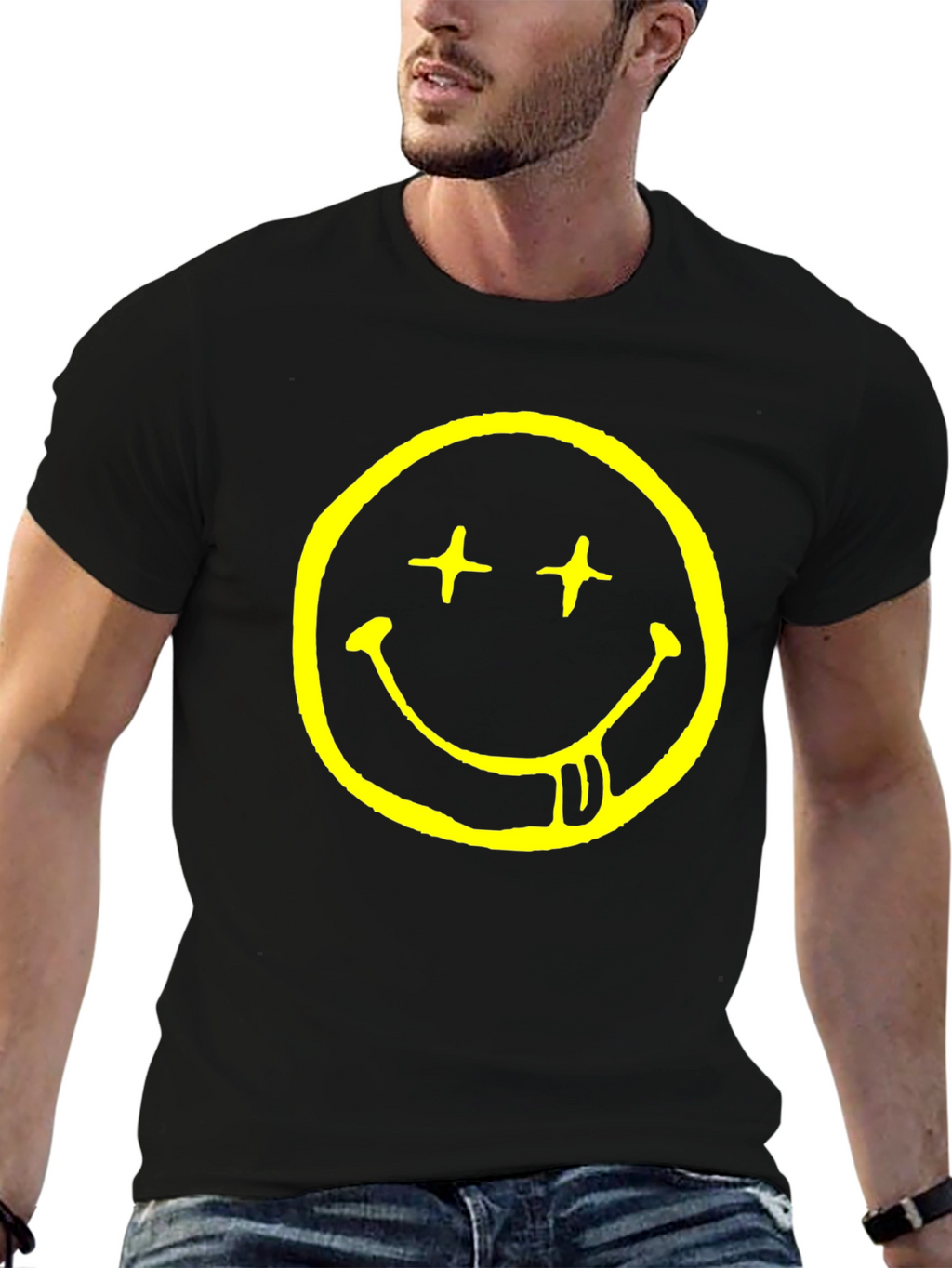 Nirvana Smiley Face Black Graphic T-Shirt