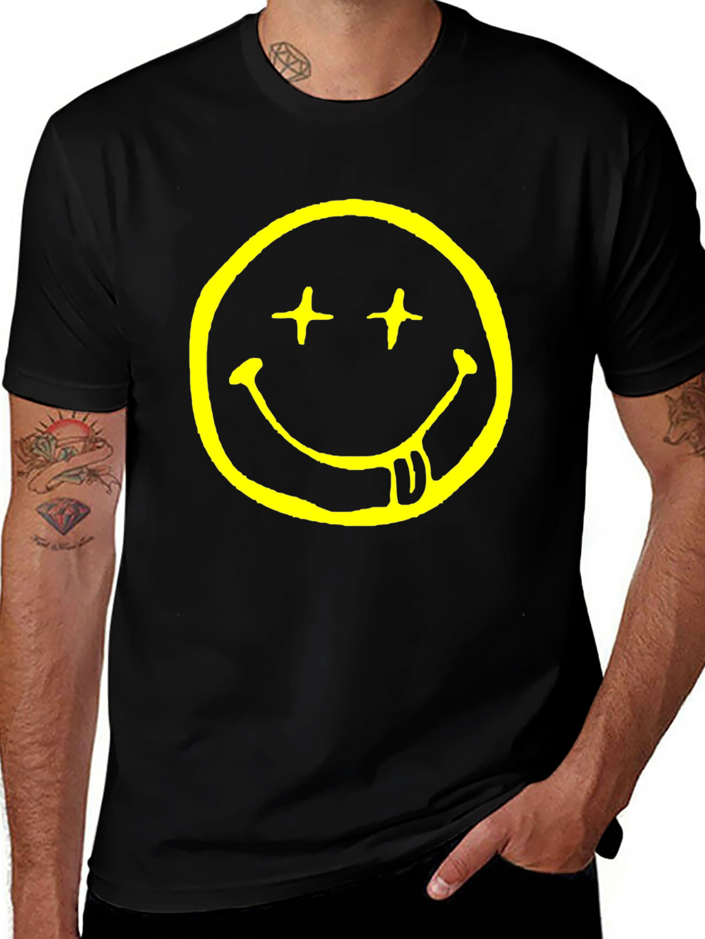 Nirvana Smiley Face Black Graphic T-Shirt