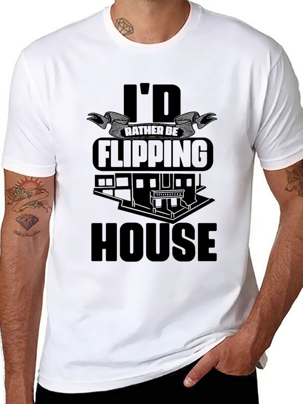 Id Rather Be Flipping House Black T-Shirt