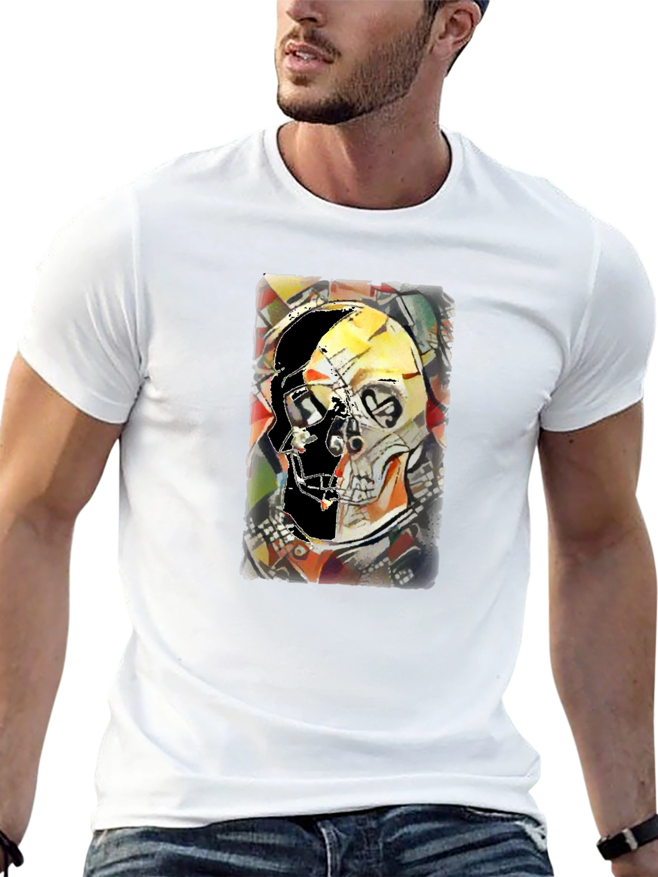 Abstract Skull Graphic Print Black Tee