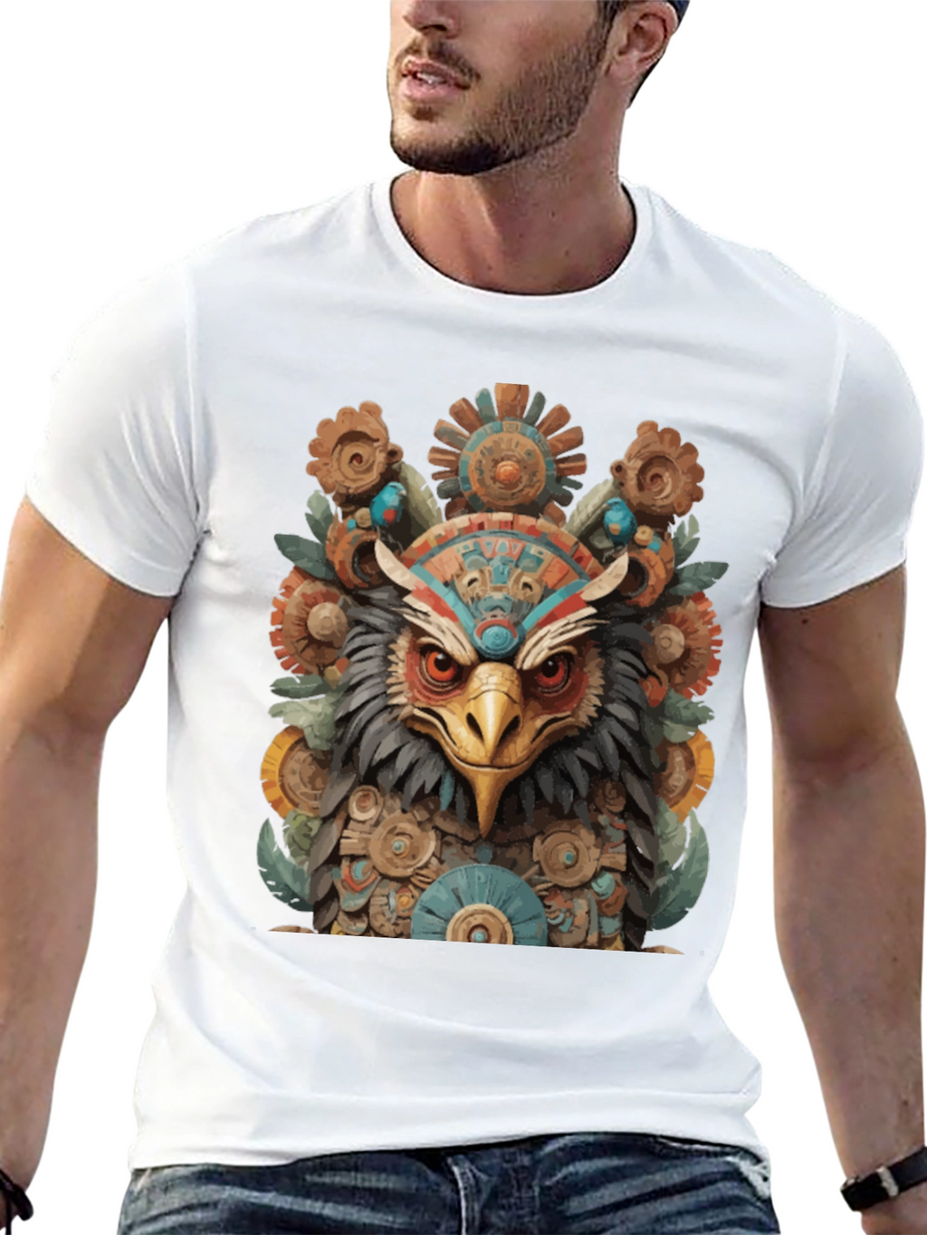 Aztec Eagle Warrior Graphic T-Shirt