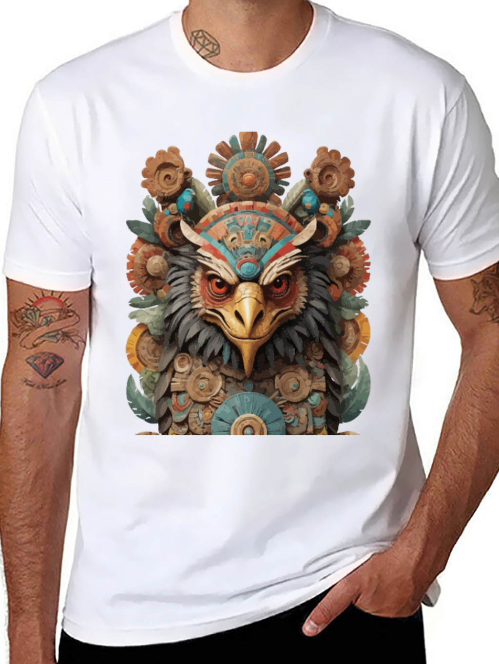 Aztec Eagle Warrior Graphic T-Shirt