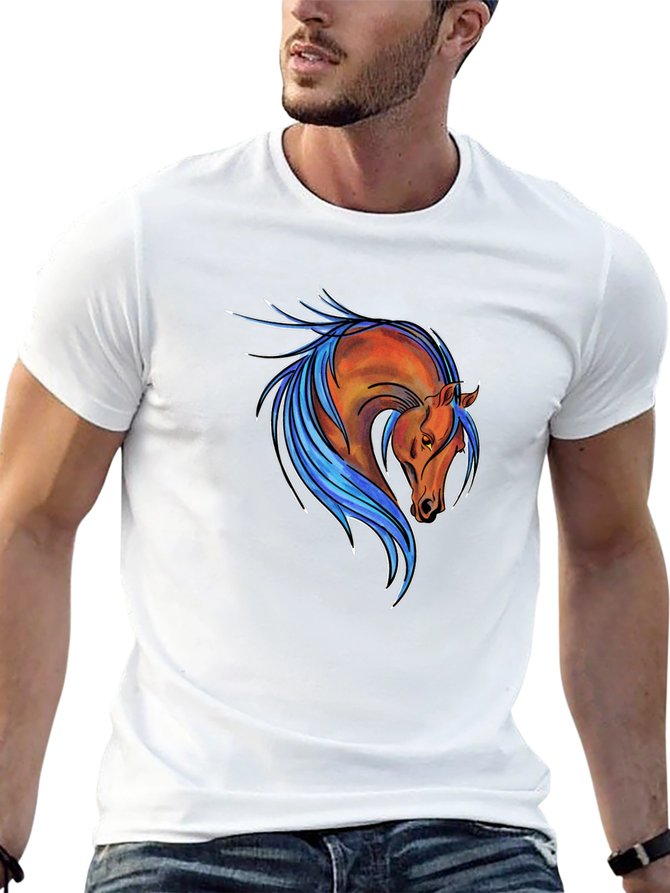 Horse Graphic Tee - Stylish Mens Black T-Shirt
