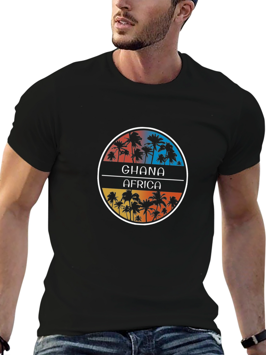 Ghana Africa Palm Tee - Tropical Graphic T-Shirt