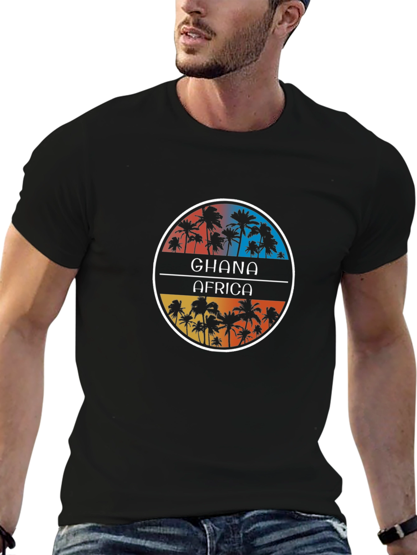 Ghana Africa Palm Tee - Tropical Graphic T-Shirt