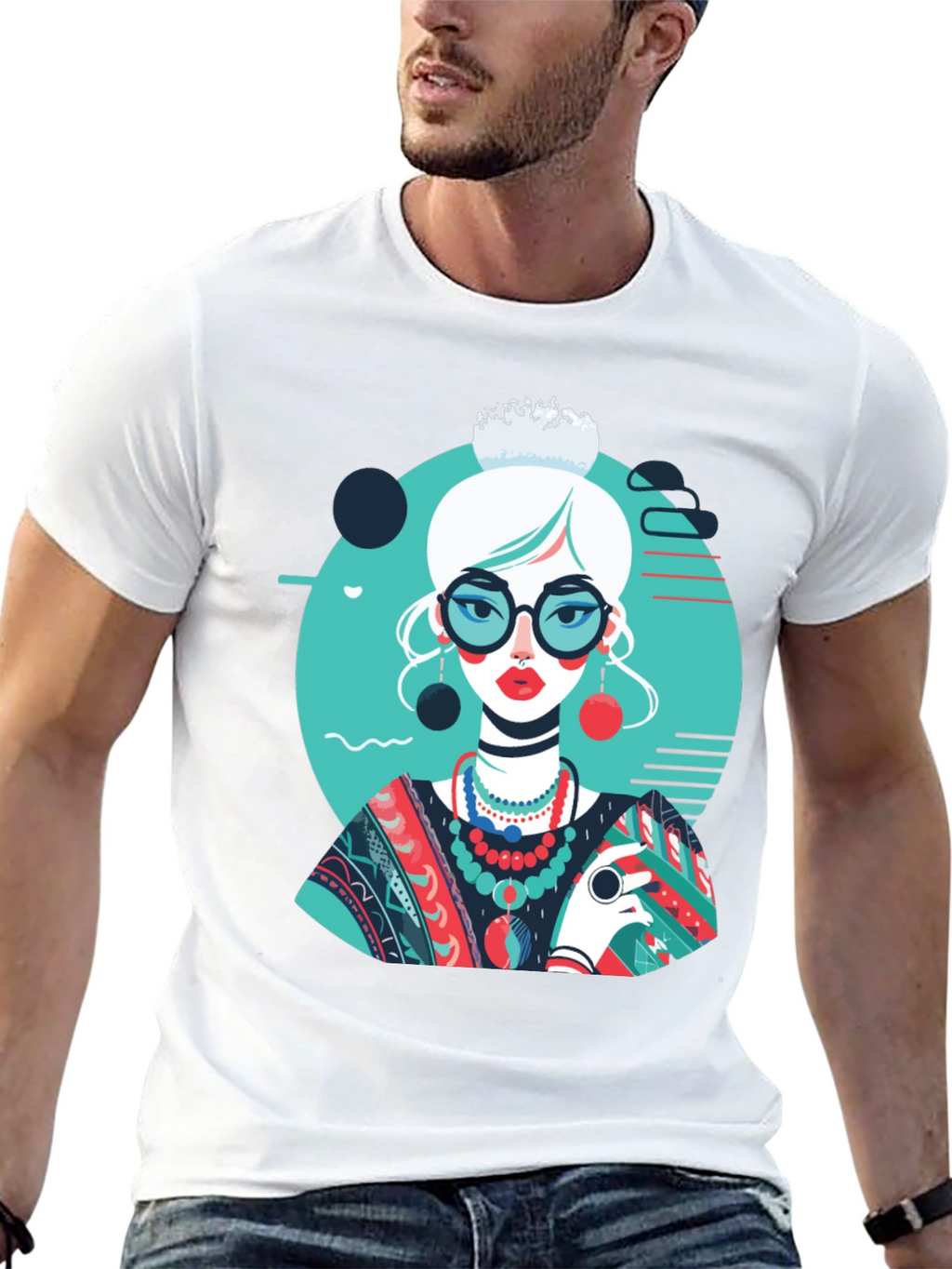 Artsy Woman Graphic T-Shirt - Modern Art Style