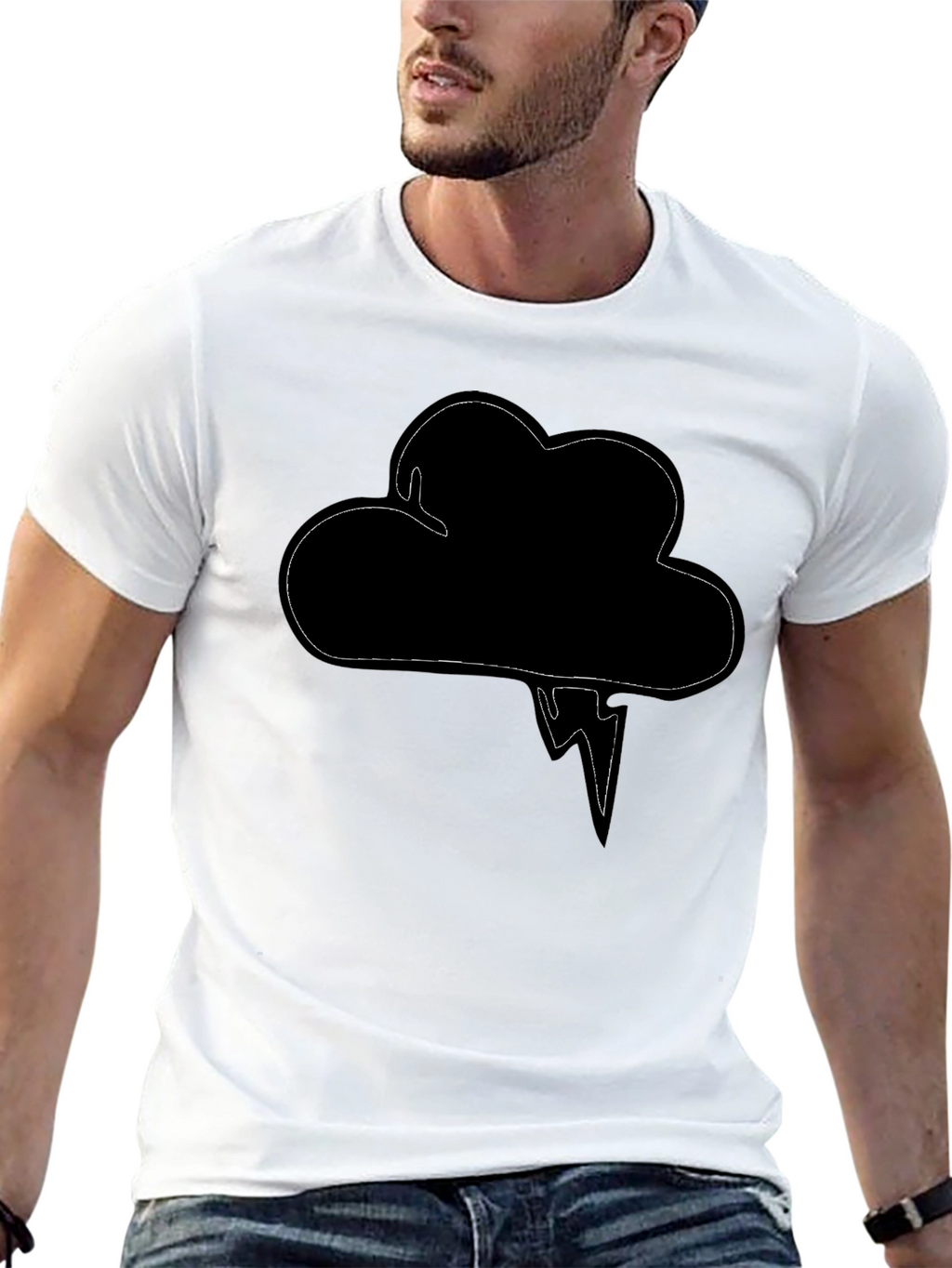 Cloud & Lightning Graphic Black T-Shirt