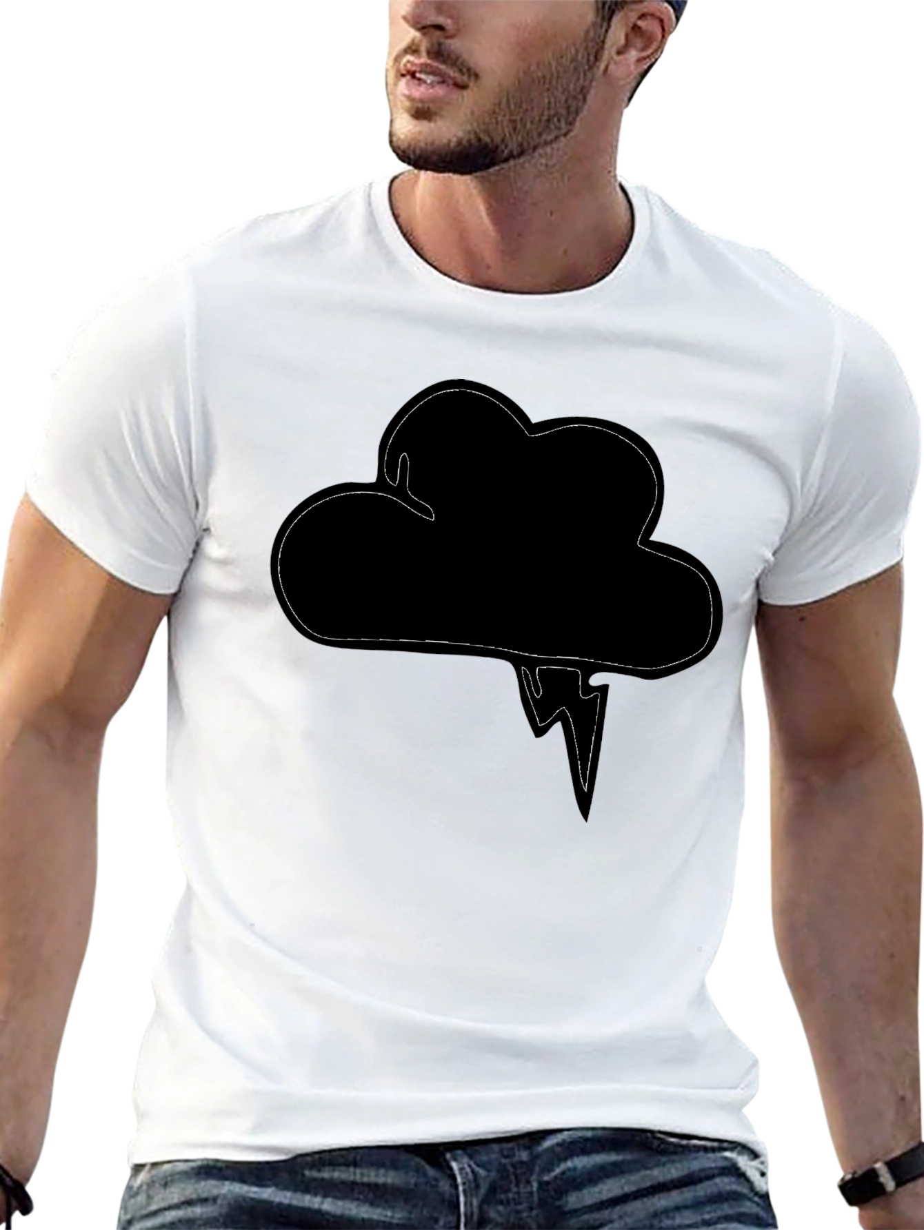 Cloud & Lightning Graphic Black T-Shirt