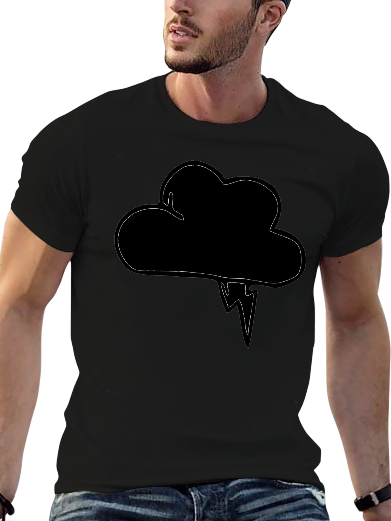 Cloud & Lightning Graphic Black T-Shirt