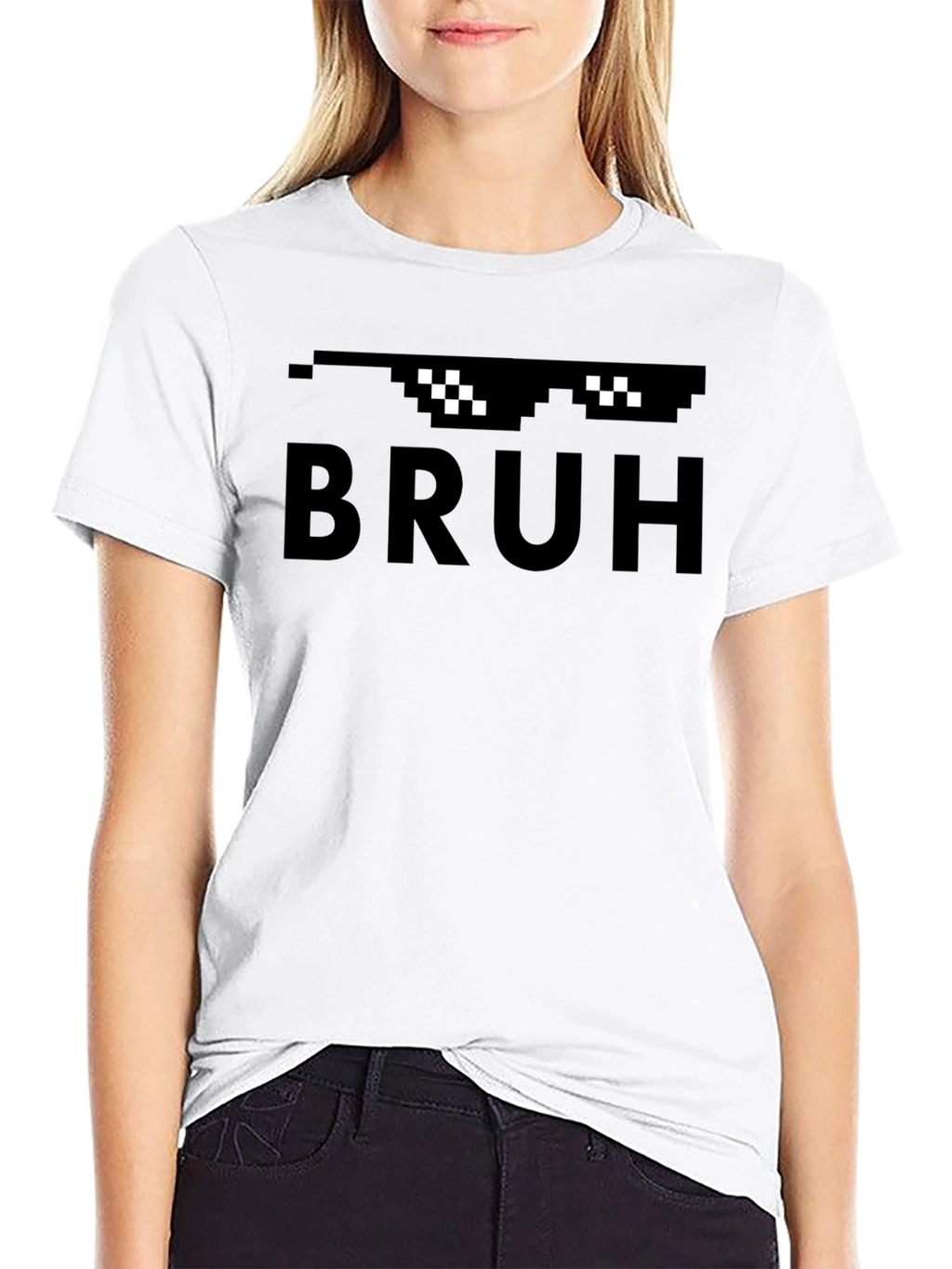 BRUH Pixel Sunglasses Black T-Shirt Funny Meme Tee