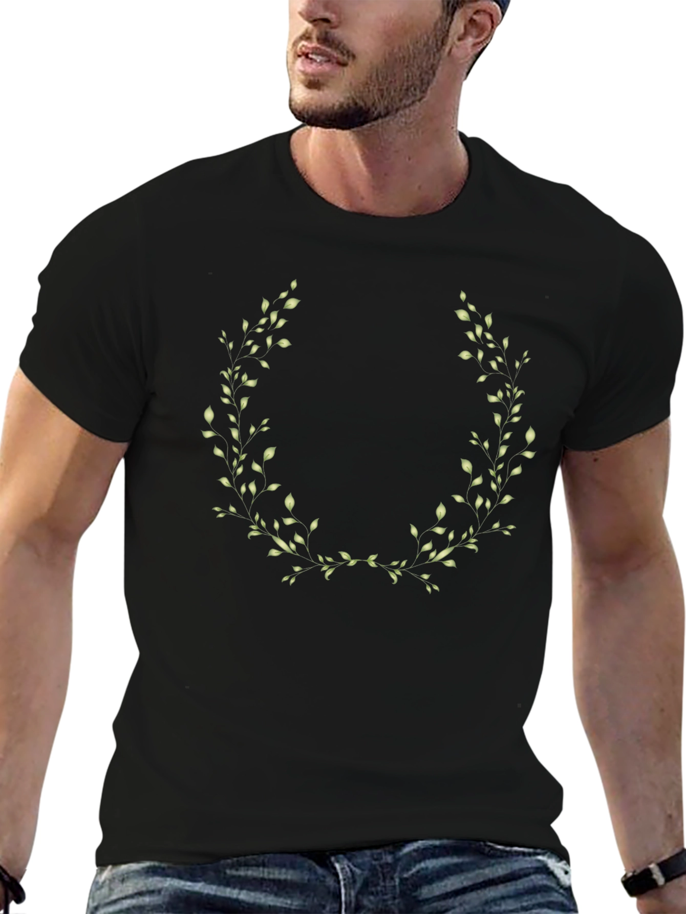 Leaf Wreath Graphic Black T-Shirt