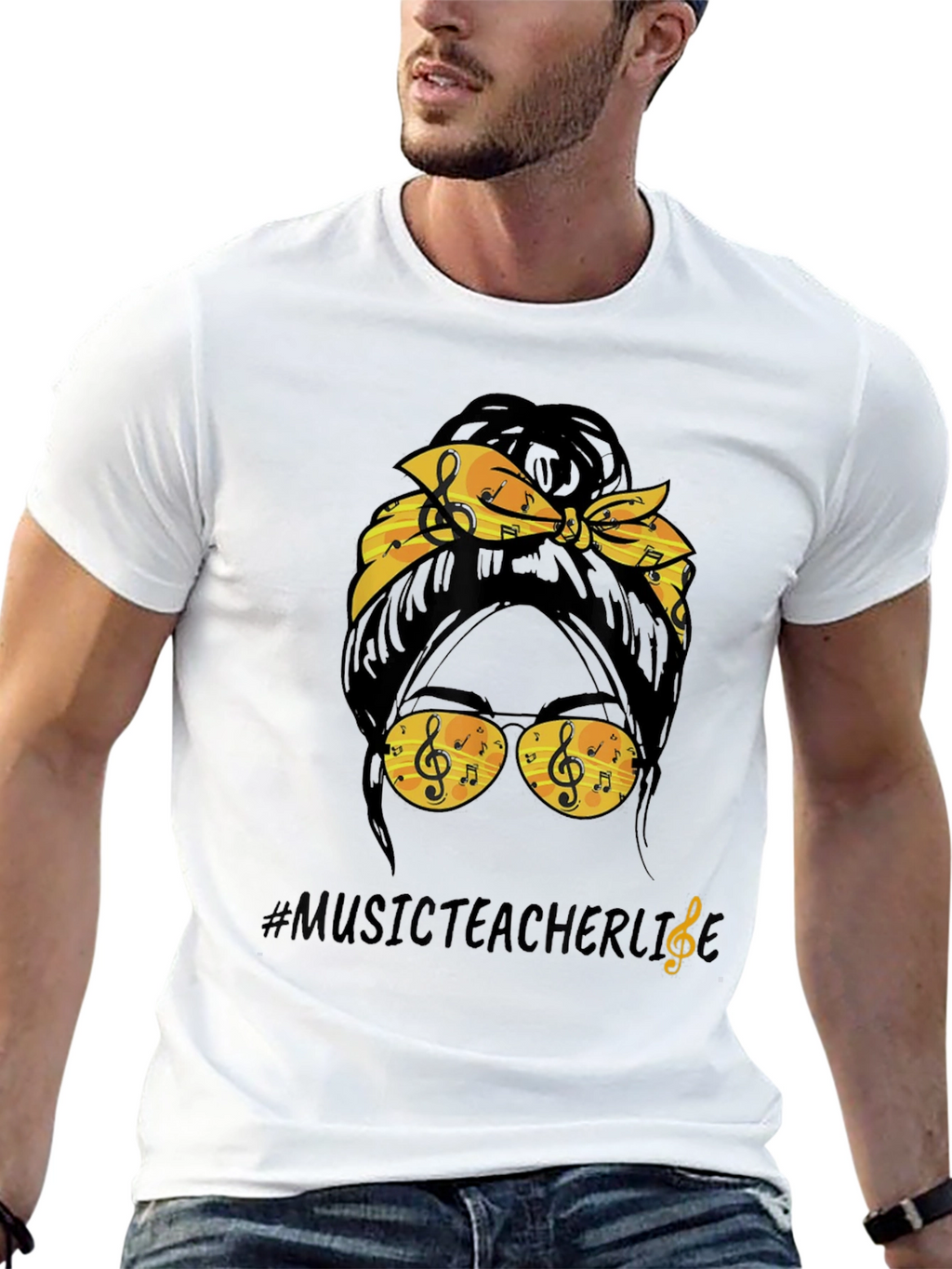 Music Teacher Messy Bun T-Shirt