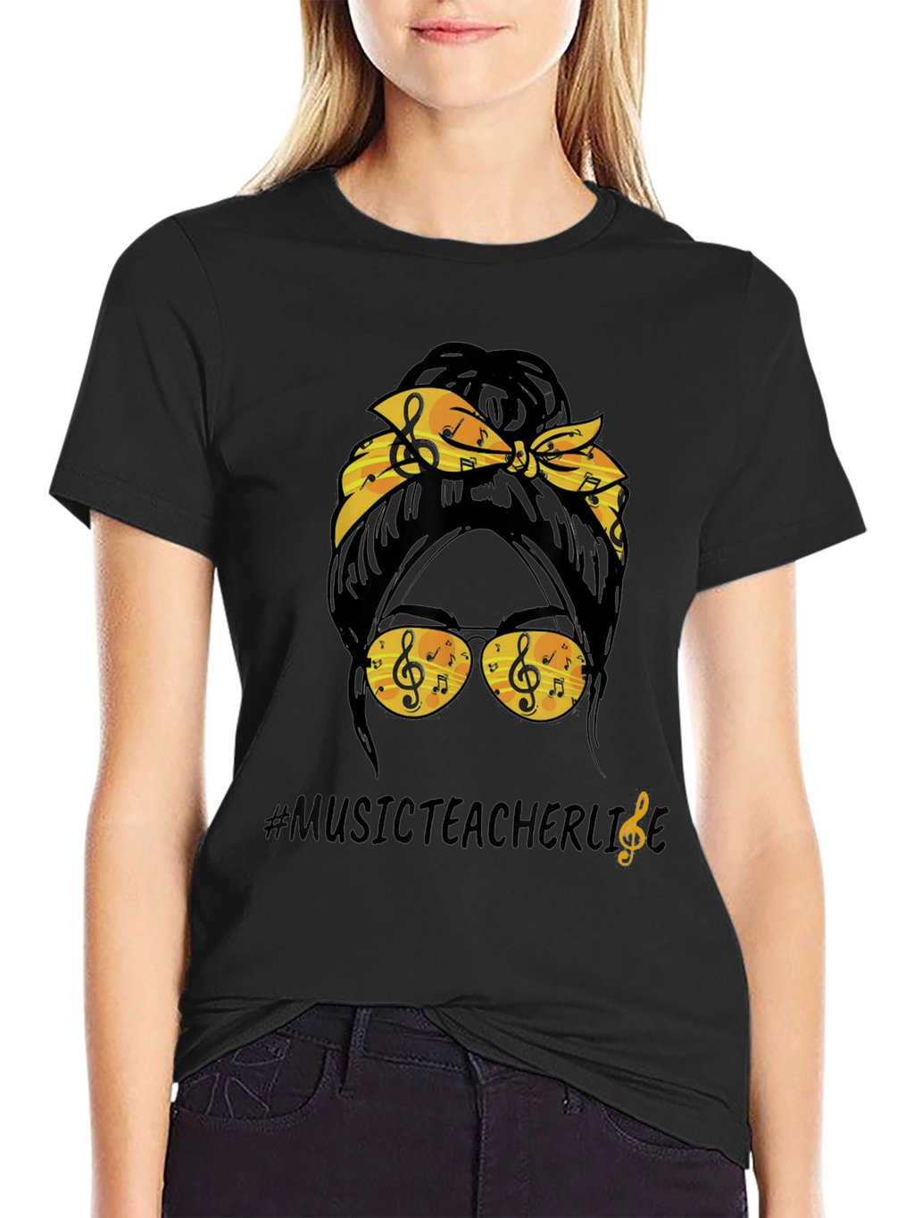 Music Teacher Messy Bun T-Shirt