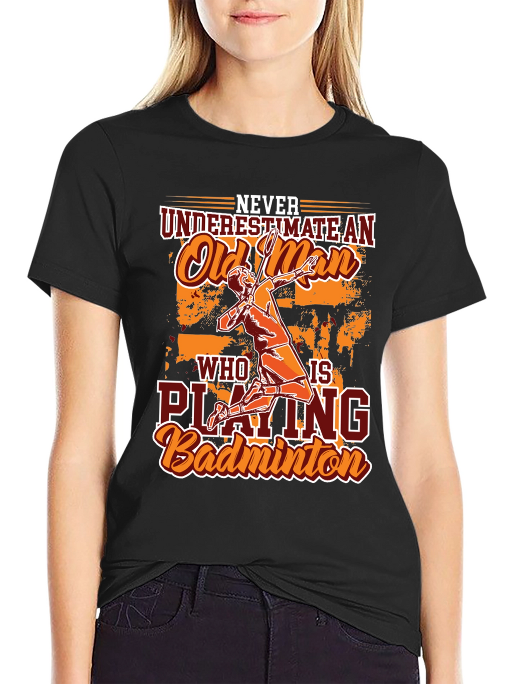 Funny Badminton Old Man Graphic T-Shirt