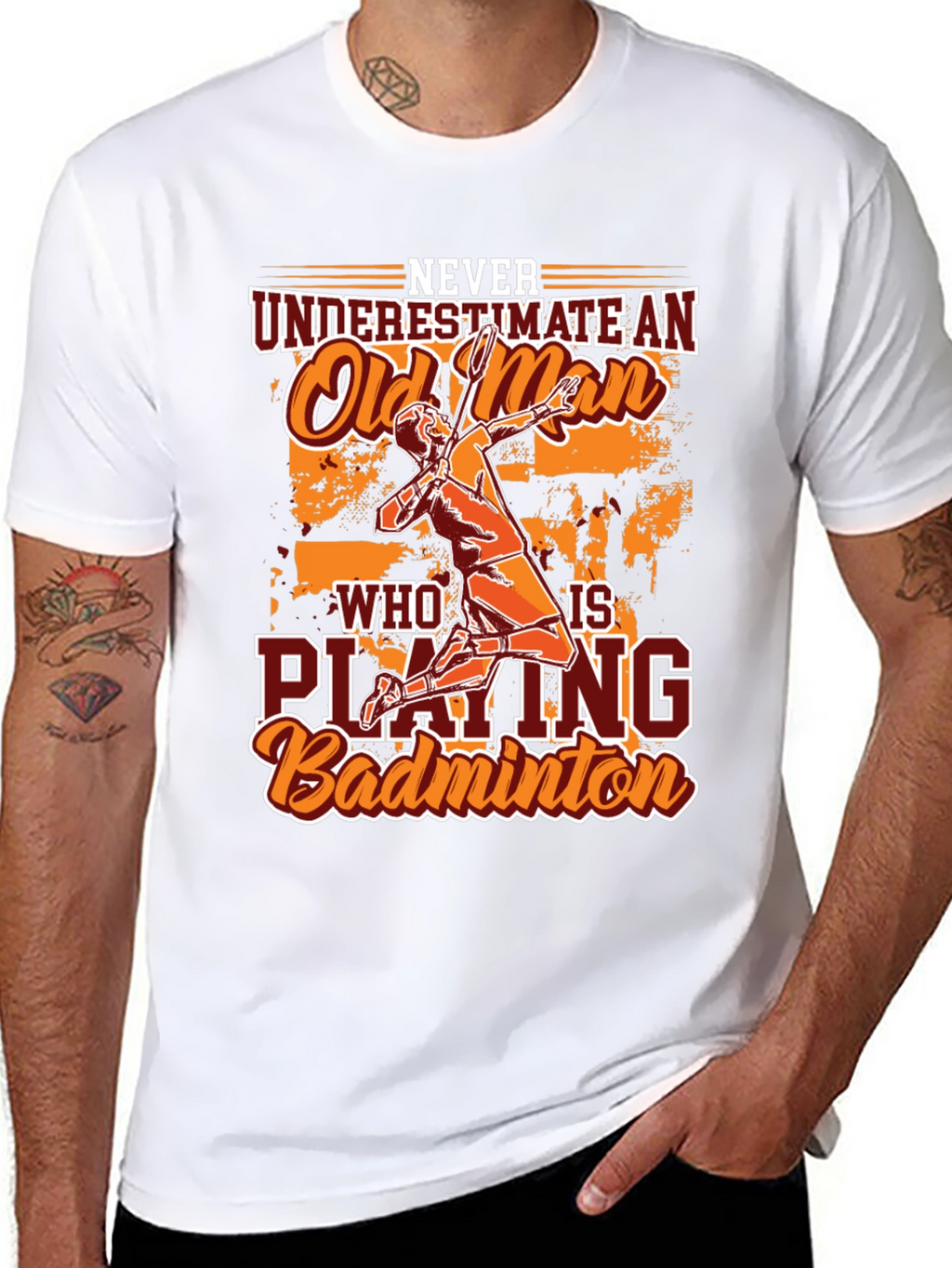 Funny Badminton Old Man Graphic T-Shirt