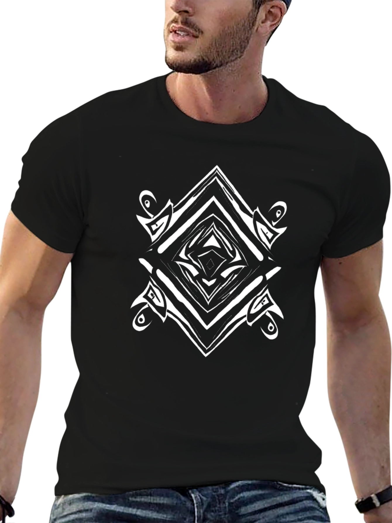 Geometric Graphic Tee - Black Cotton Blend