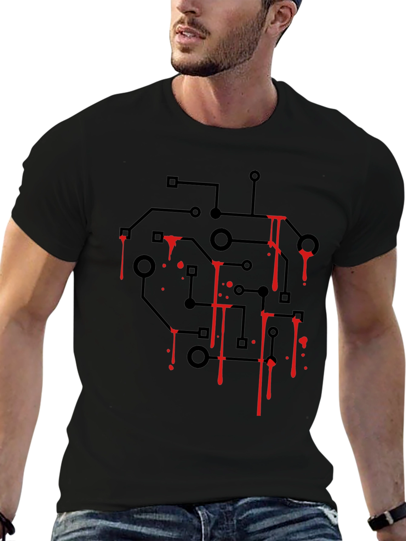 Circuit Board Bleed T-Shirt - Black Graphic Tee