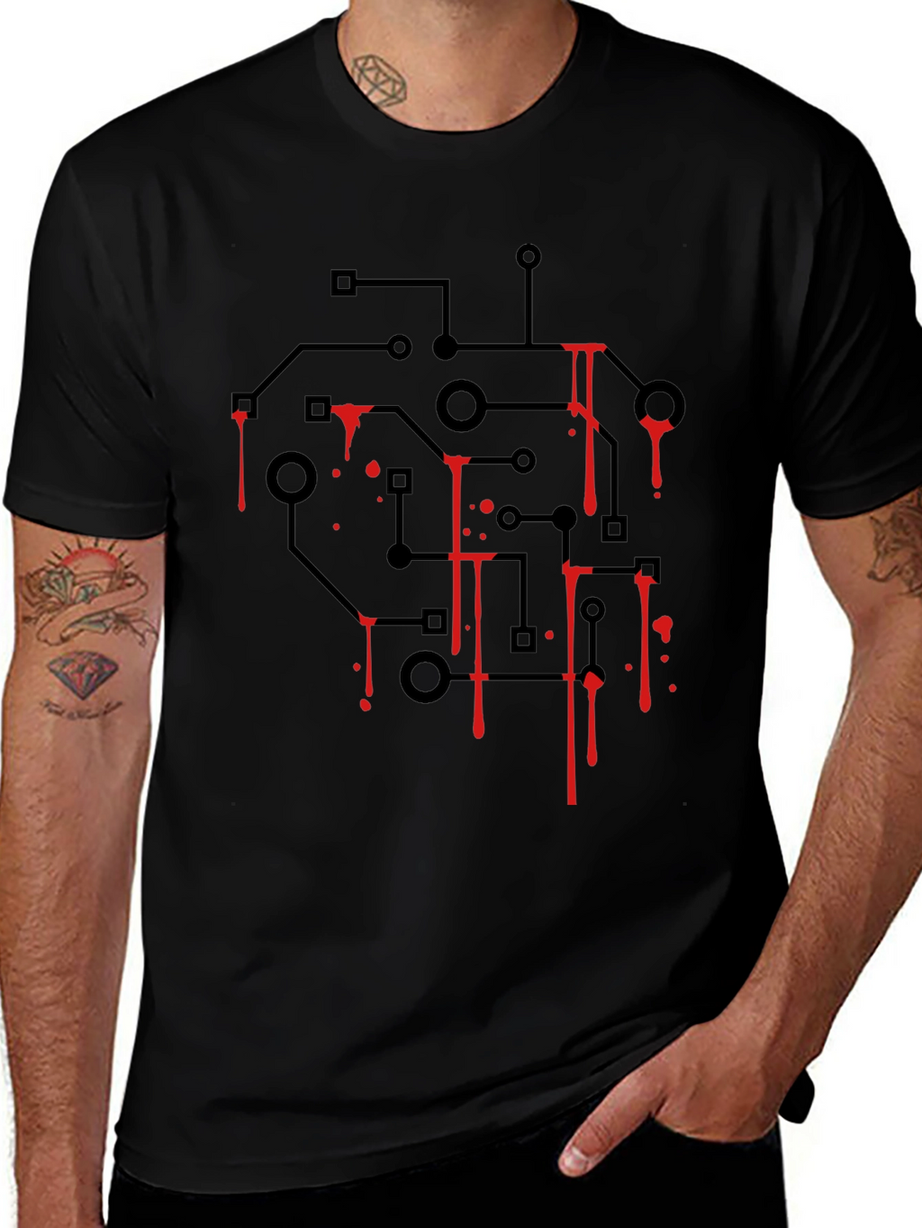 Circuit Board Bleed T-Shirt - Black Graphic Tee