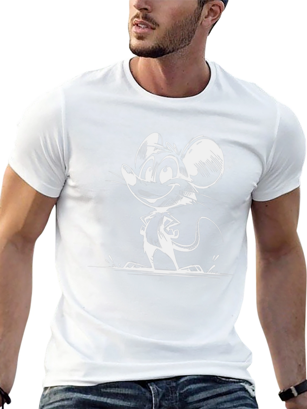Cartoon Mouse Graphic Tee - Black Cotton T-Shirt