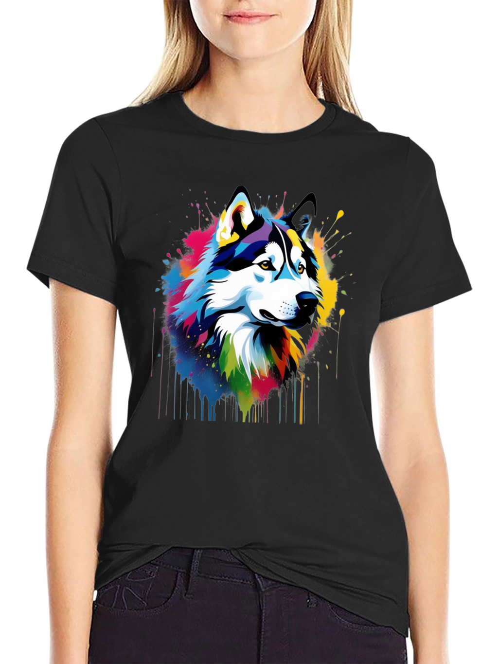 Vibrant Husky Graphic Tee - Mens Black T-Shirt