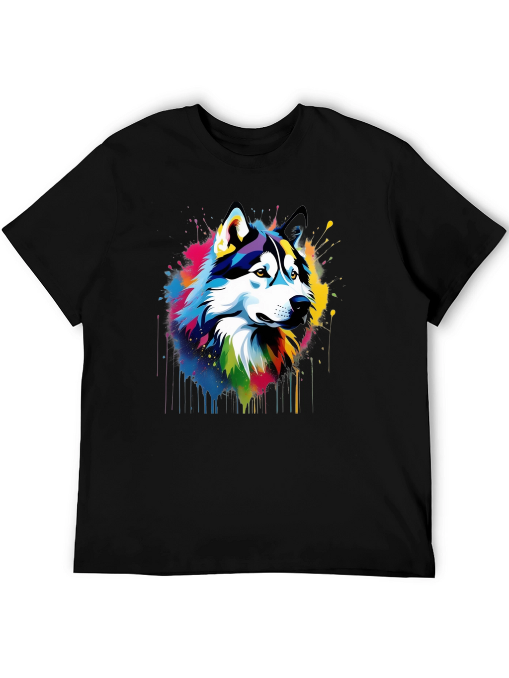 Vibrant Husky Graphic Tee - Mens Black T-Shirt