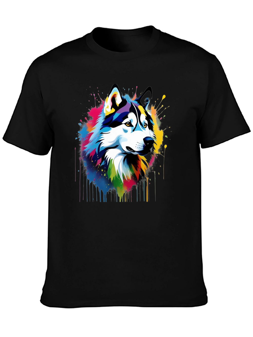 Vibrant Husky Graphic Tee - Mens Black T-Shirt