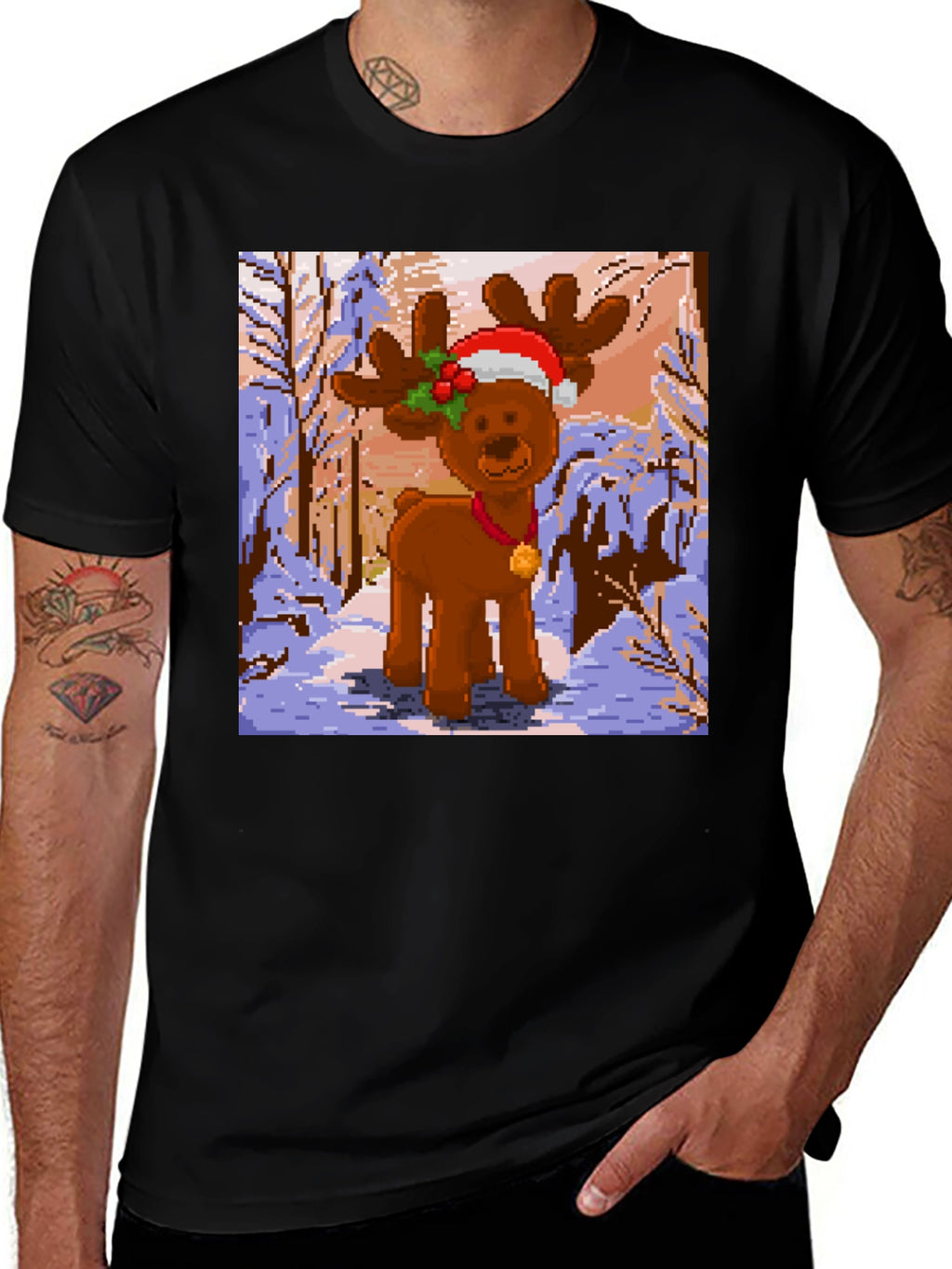 Pixel Reindeer Christmas Tee