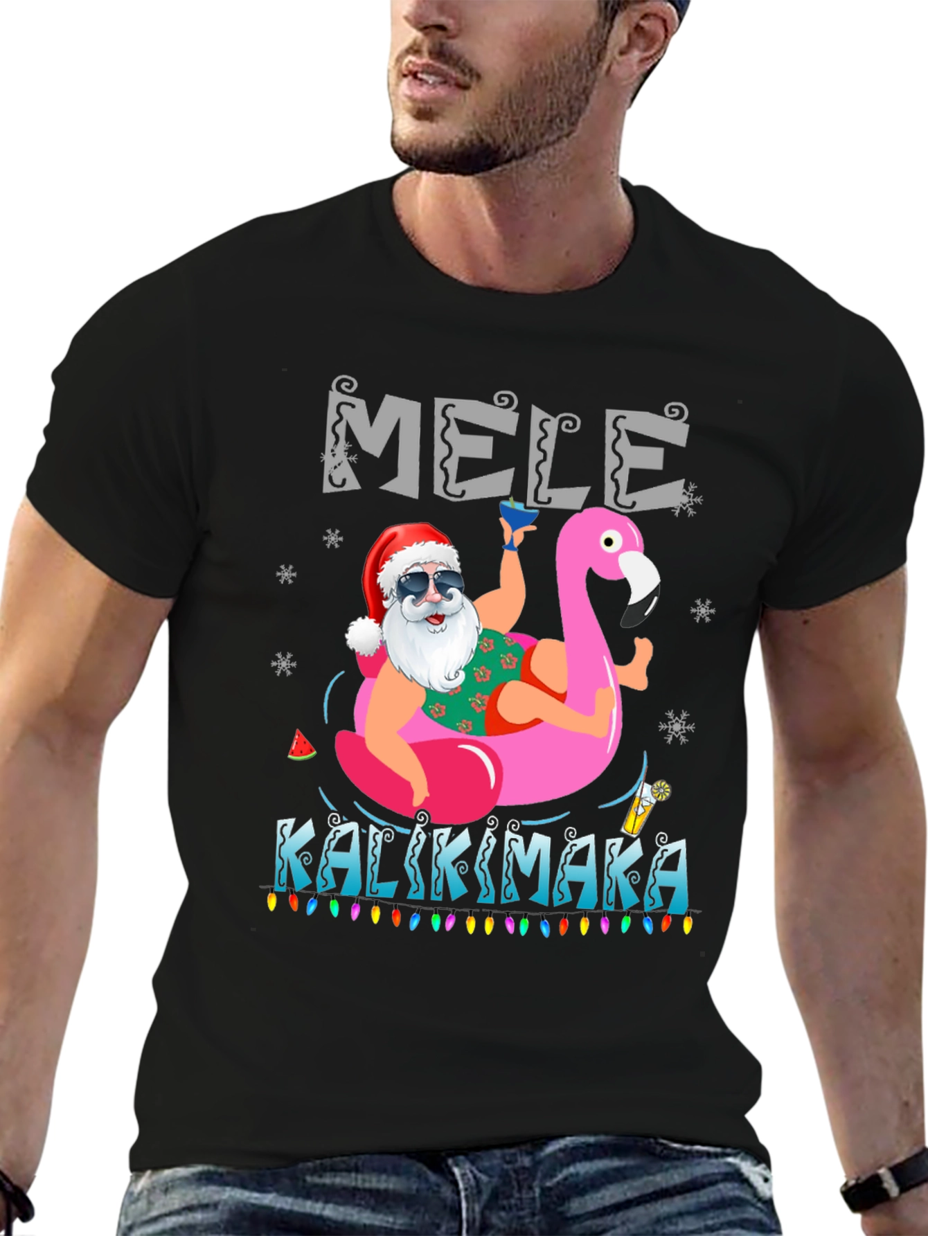 Mele Kalikimaka Santa Flamingo T-Shirt