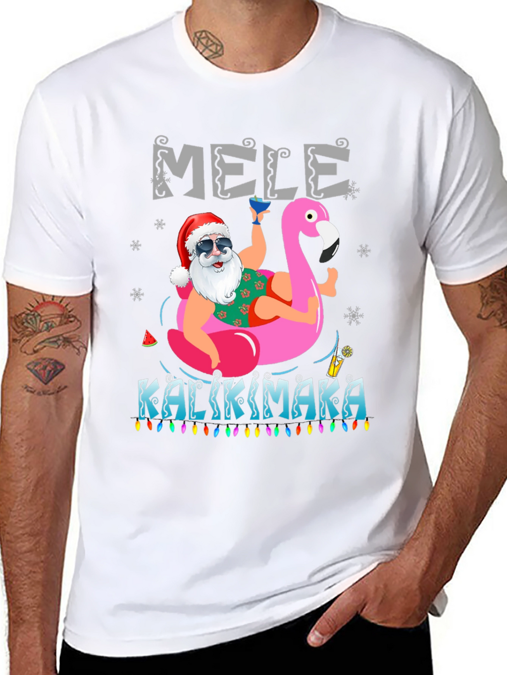 Mele Kalikimaka Santa Flamingo T-Shirt