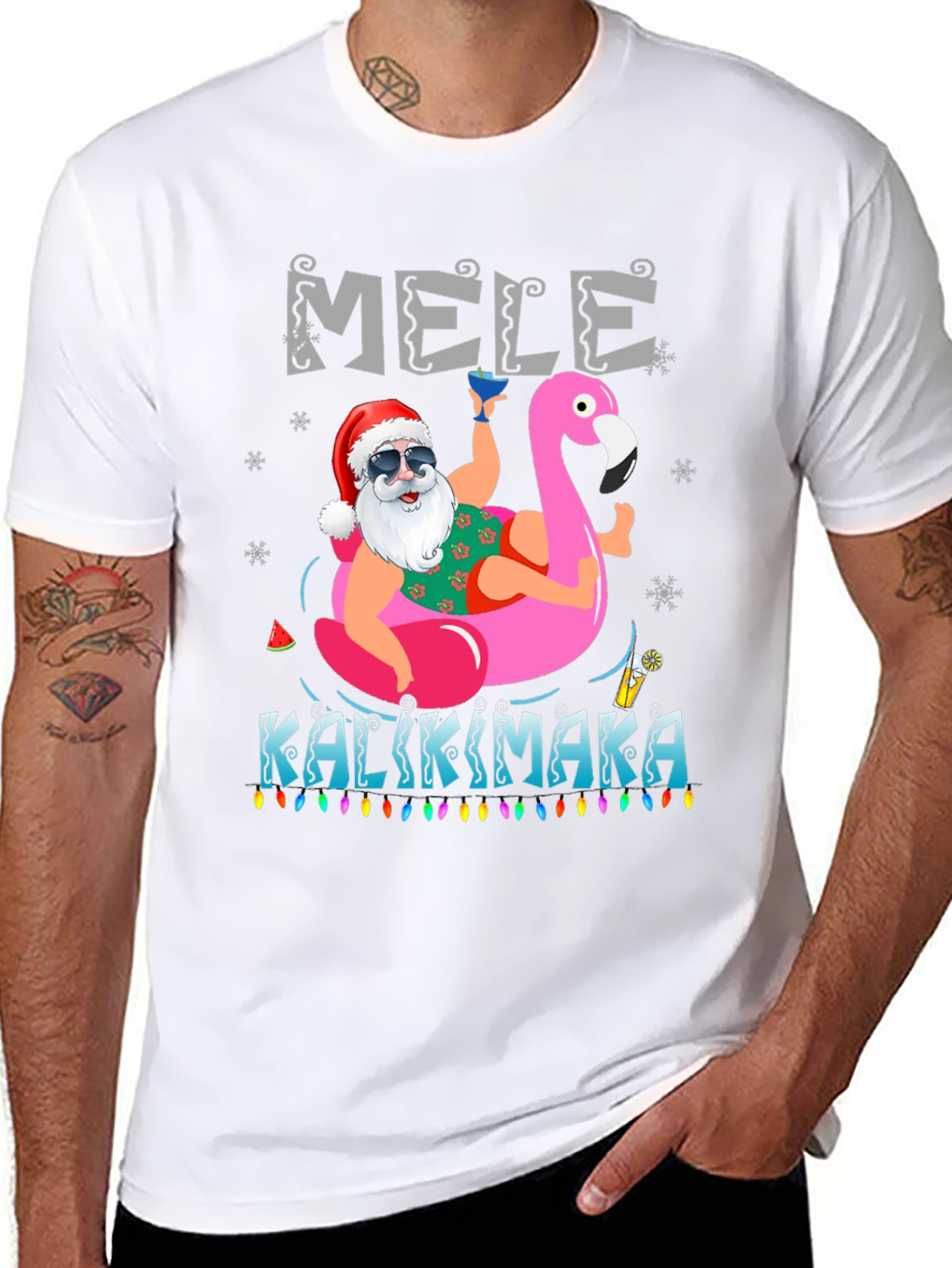 Mele Kalikimaka Santa Flamingo T-Shirt