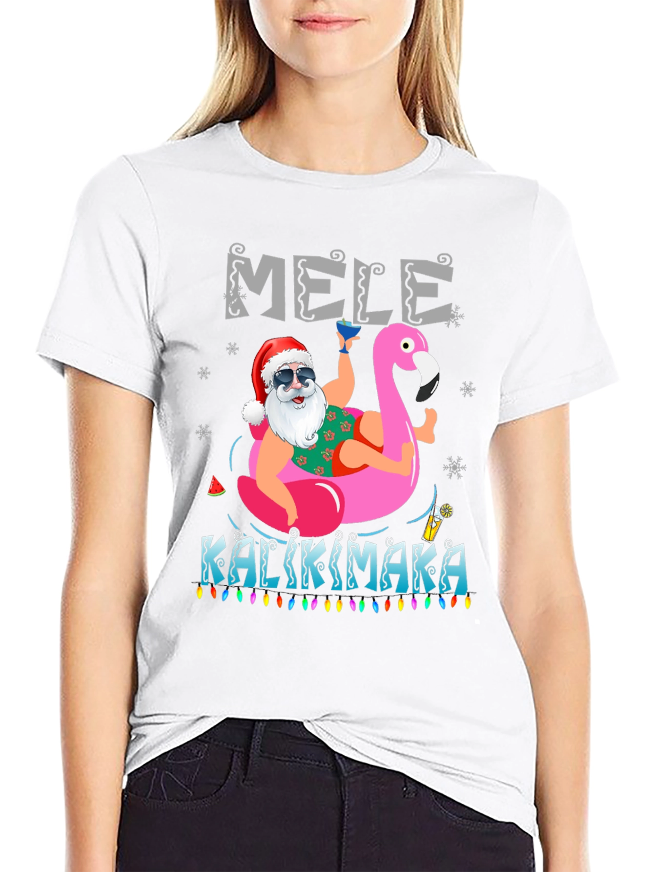 Mele Kalikimaka Santa Flamingo T-Shirt