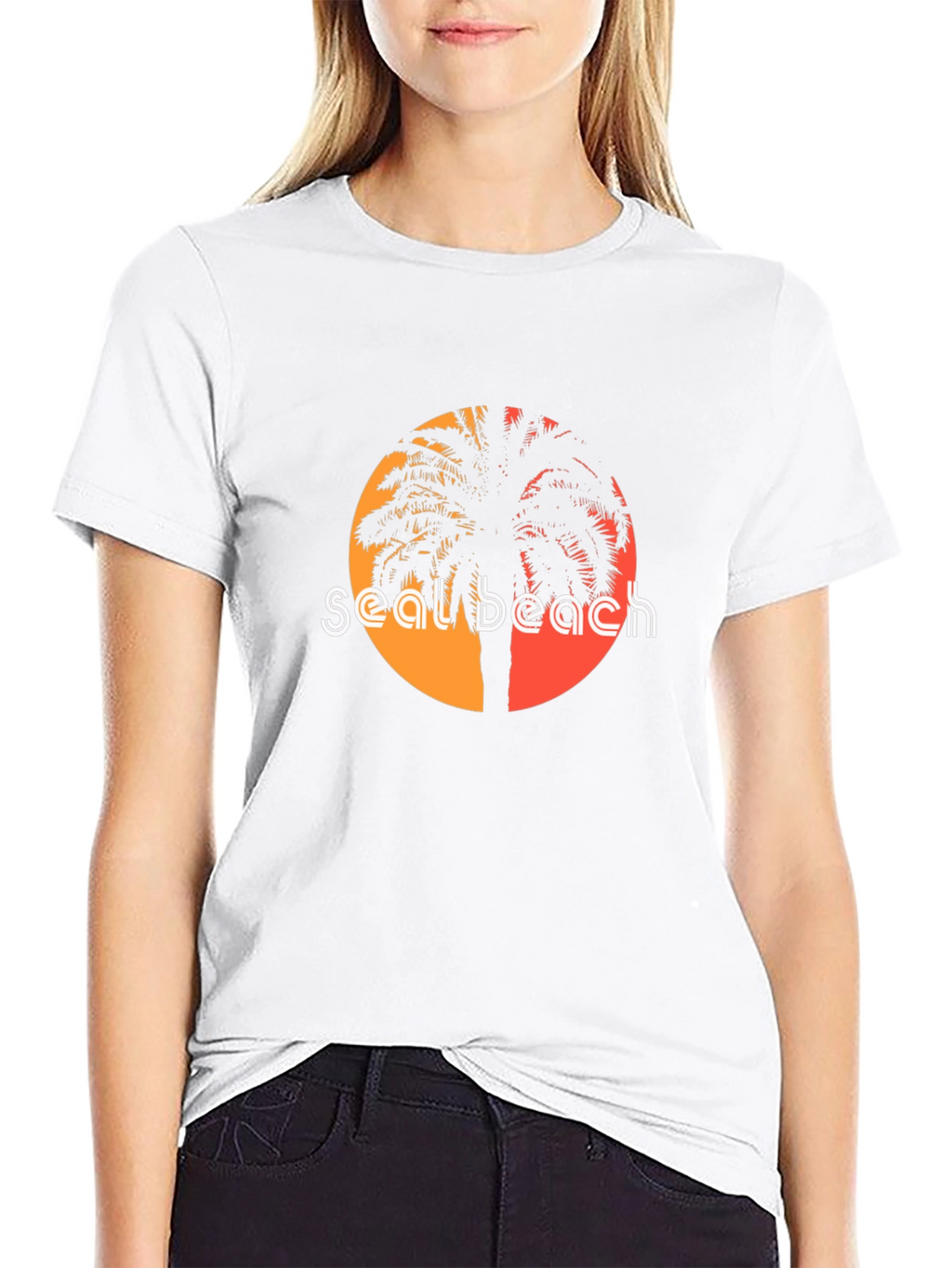Seal Beach Palm Tee - Retro Sunset Style